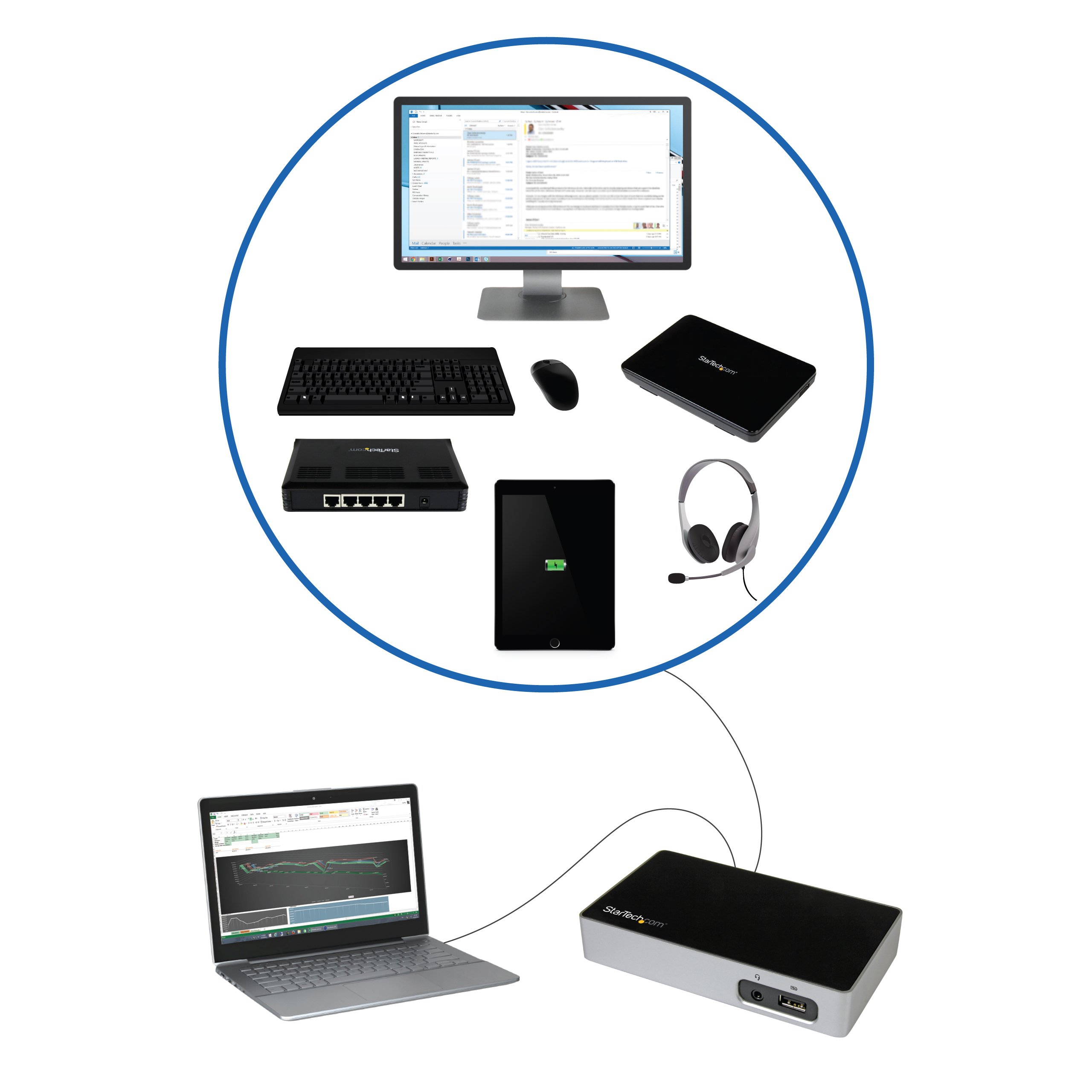 StarTech.com USB 3.0 Universal Laptop Docking Station with HDMI Port - Dual Monitor Support for Windows & Mac - Black/Silver | Perfect for Home Office & Remote Work Setup