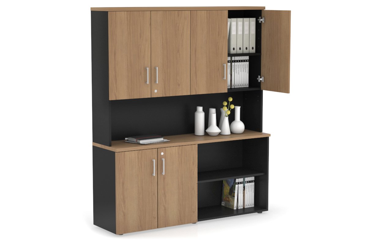 2-Door Small Uniform Storage Hutch with Open Shelves - Perfect for Closet, Office, and Home Organization