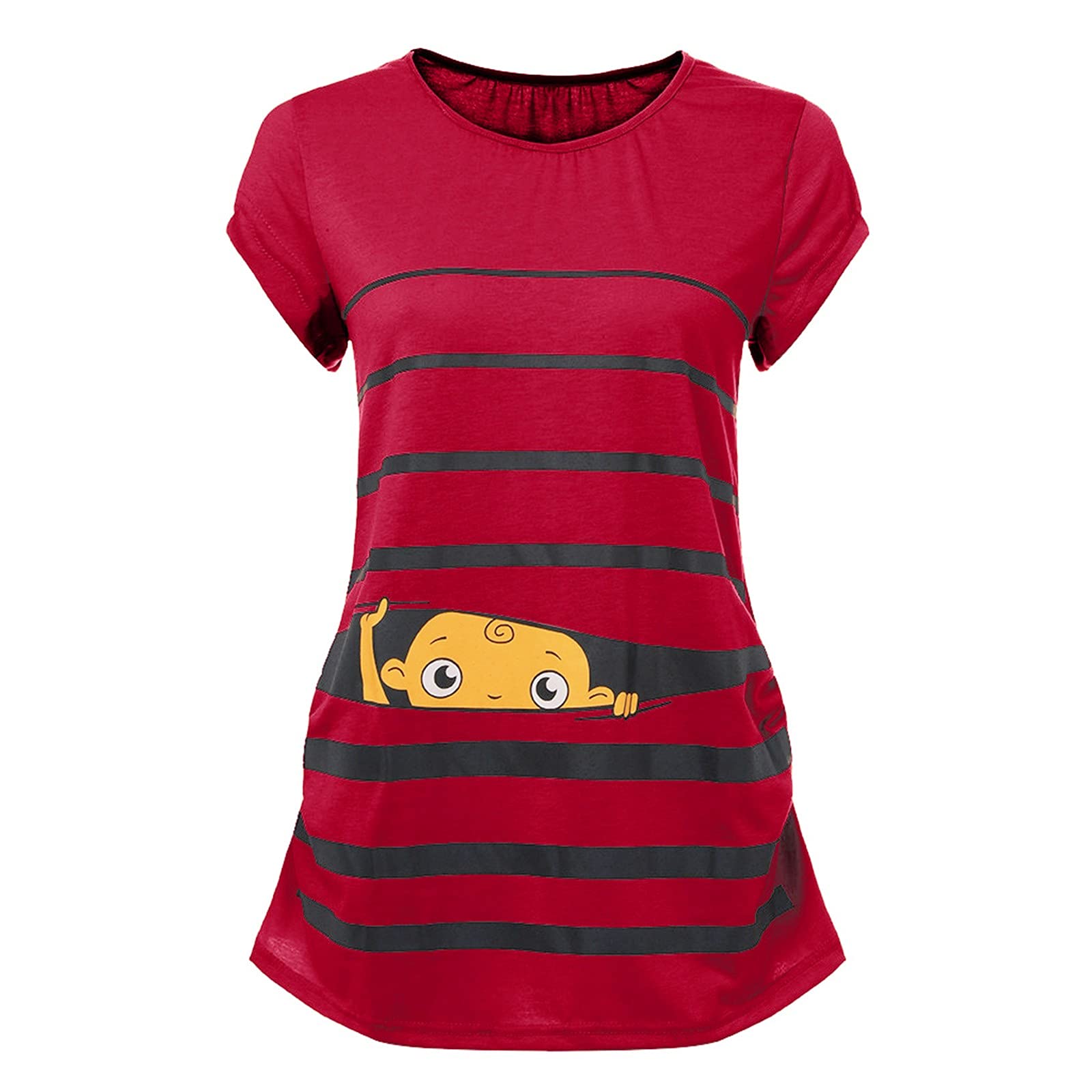 Funny Maternity T-Shirt - Cute Baby Print Striped Short Sleeve Pregnancy Top for Women | Perfect for Baby Showers, Pregnancy Announcements & Casual Wear