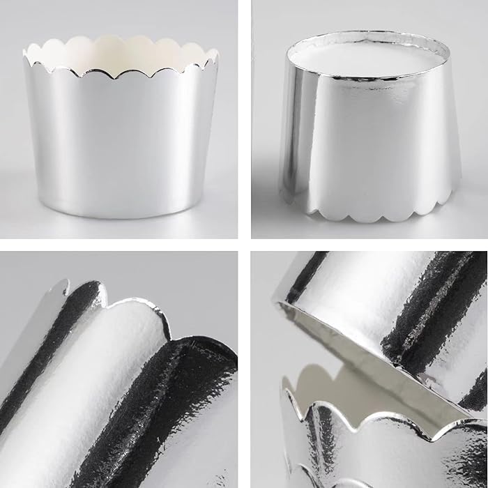 Premium Silver Foil Cupcake Liners & Muffin Baking Cups - 50 Pack Small Size for Perfect Baking | Ideal for Birthday Parties, Weddings, and Holiday Desserts