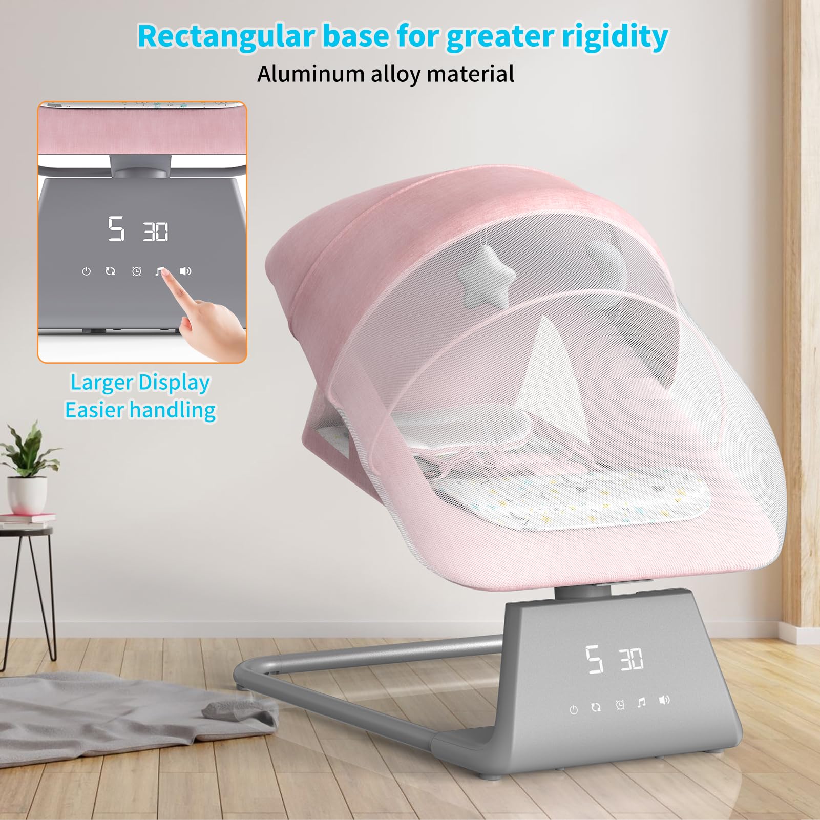 Electric Baby Swing with Bluetooth & Remote Control - 11 Soothing Lullabies, 5 Speed Settings for Newborns to Toddlers | Large Screen Infant Bouncer & Rocker for Boys & Girls | Perfect for Nursery, Daycare & Soothing Fussy Babies
