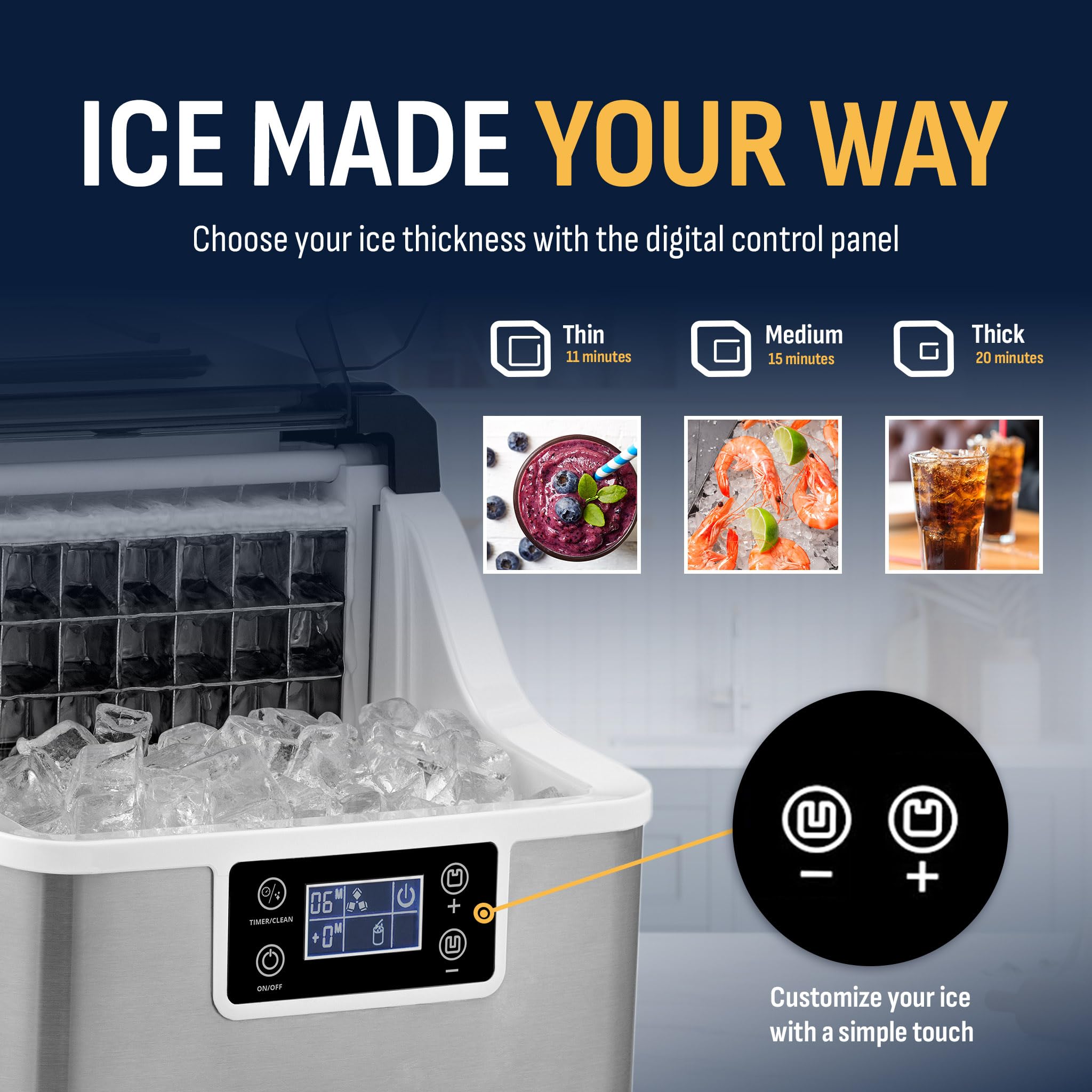 Newair 45lbs/Day Countertop Clear Ice Maker with Self-Cleaning & Adjustable Ice Thickness - Portable Ice Cube Machine with 24H Timer - Perfect for Home, Office, RV, Outdoor Bar & Parties - Stainless Steel Design