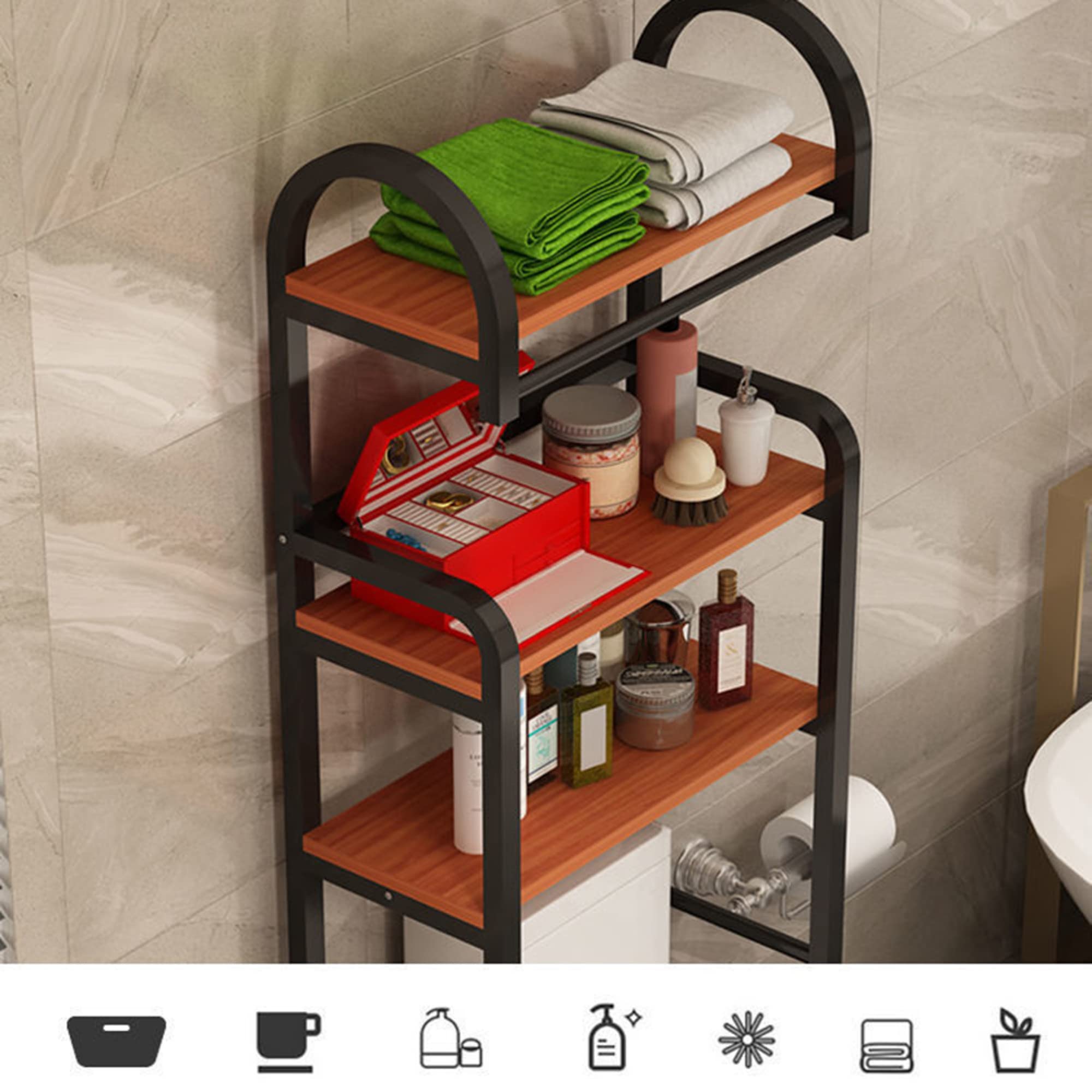 Over-The-Toilet Storage Shelf Tower | Bathroom Space Saving Organizer Cabinet | Open Shelving Unit for Toilet Paper, Towels & Bath Essentials | Perfect for Small Bathrooms & Apartment Living