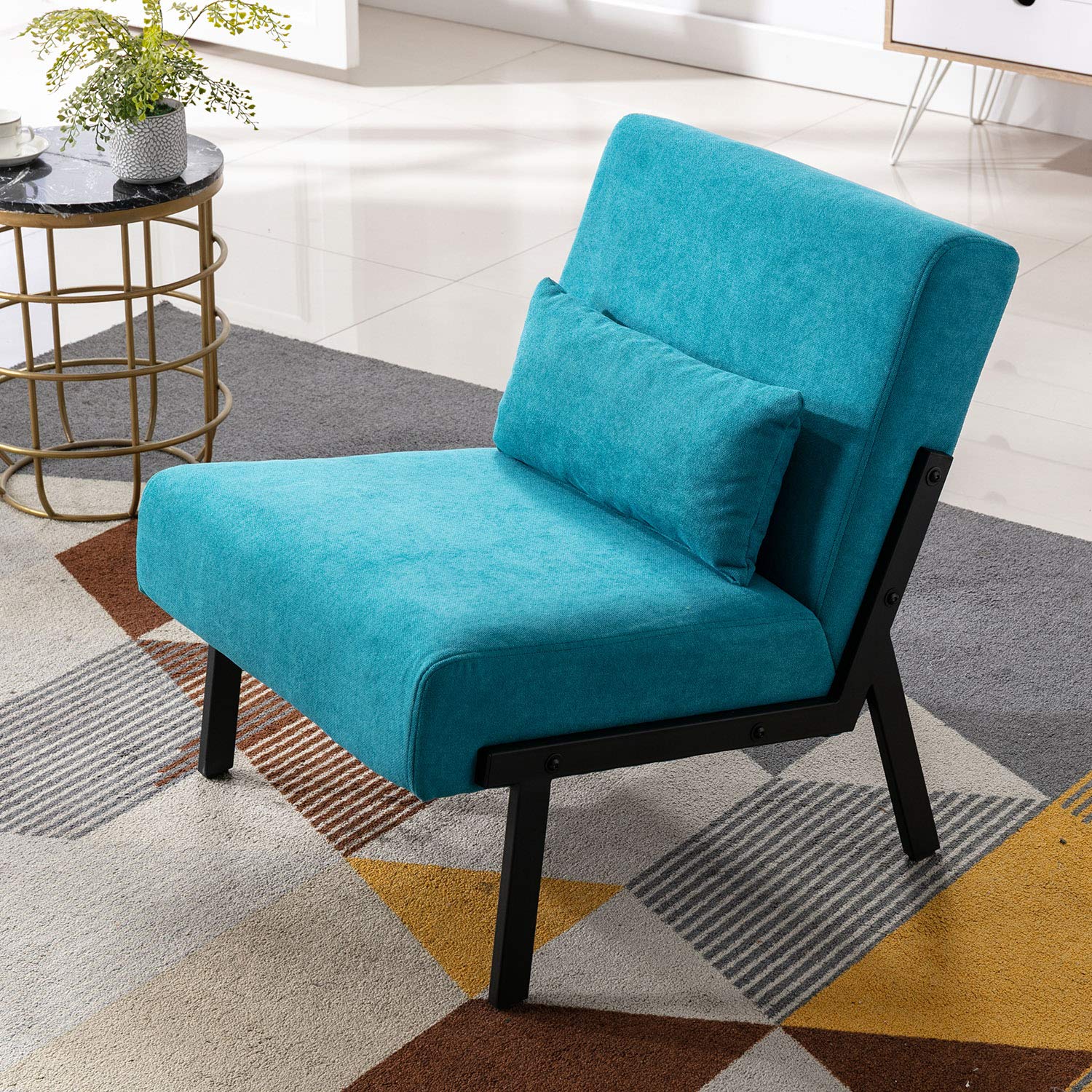 Bestmart INC Armless Accent Chair with Back Pillow - Modern Blue Leisure Chair with Iron Legs & Sponge Cushion for Living Room, Bedroom, or Office - Perfect for Relaxing, Reading & Small Space Decor