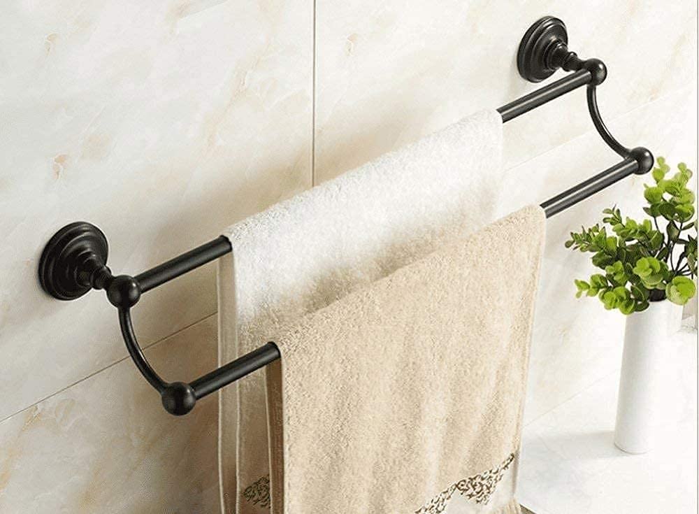 Black Double Pole Wall Mounted Bath Towel Rack Holder - Bathroom Towel Hanger for Home & Spa - Durable Bathroom Accessories for Showers, Vanities & Luxury Hotels