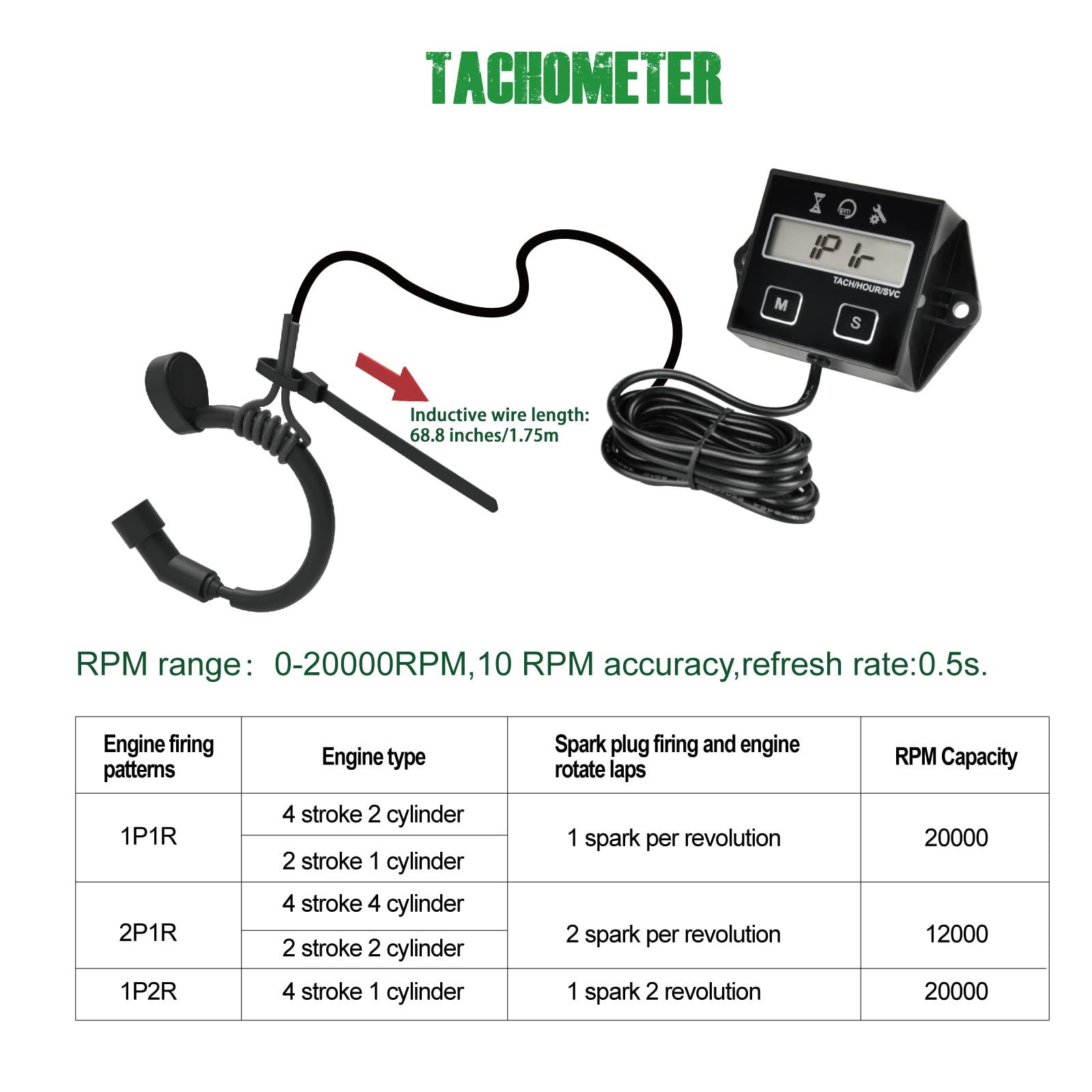 YOOREAL Digital Inductive Tachometer Hour Meter - Accurate RPM Gauge for Lawn Mowers, Scooters, Dirt Bikes, Tractors, Generators, Air Compressors, Marine Engines, Motorcycles, Snowblowers & Pressure Washers - Perfect for Engine Performance Monitoring and Maintenance Tracking