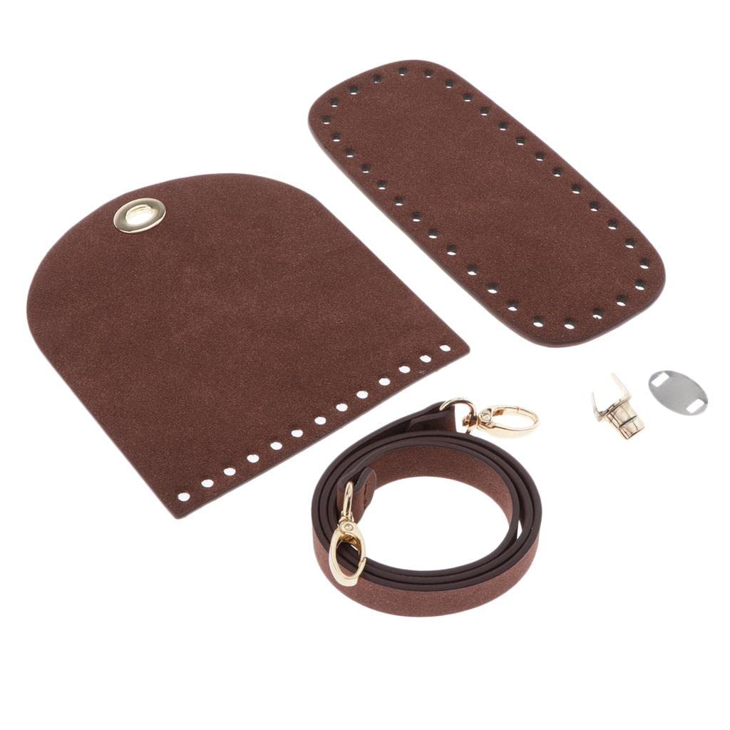 Menolana 5-Piece DIY Crochet Bag Bottom Set - PU Leather with Holes for Knitted Bags (7.87x3.54 Inch, Coffee) - Perfect for Handmade Purses, Tote Bags & Craft Projects
