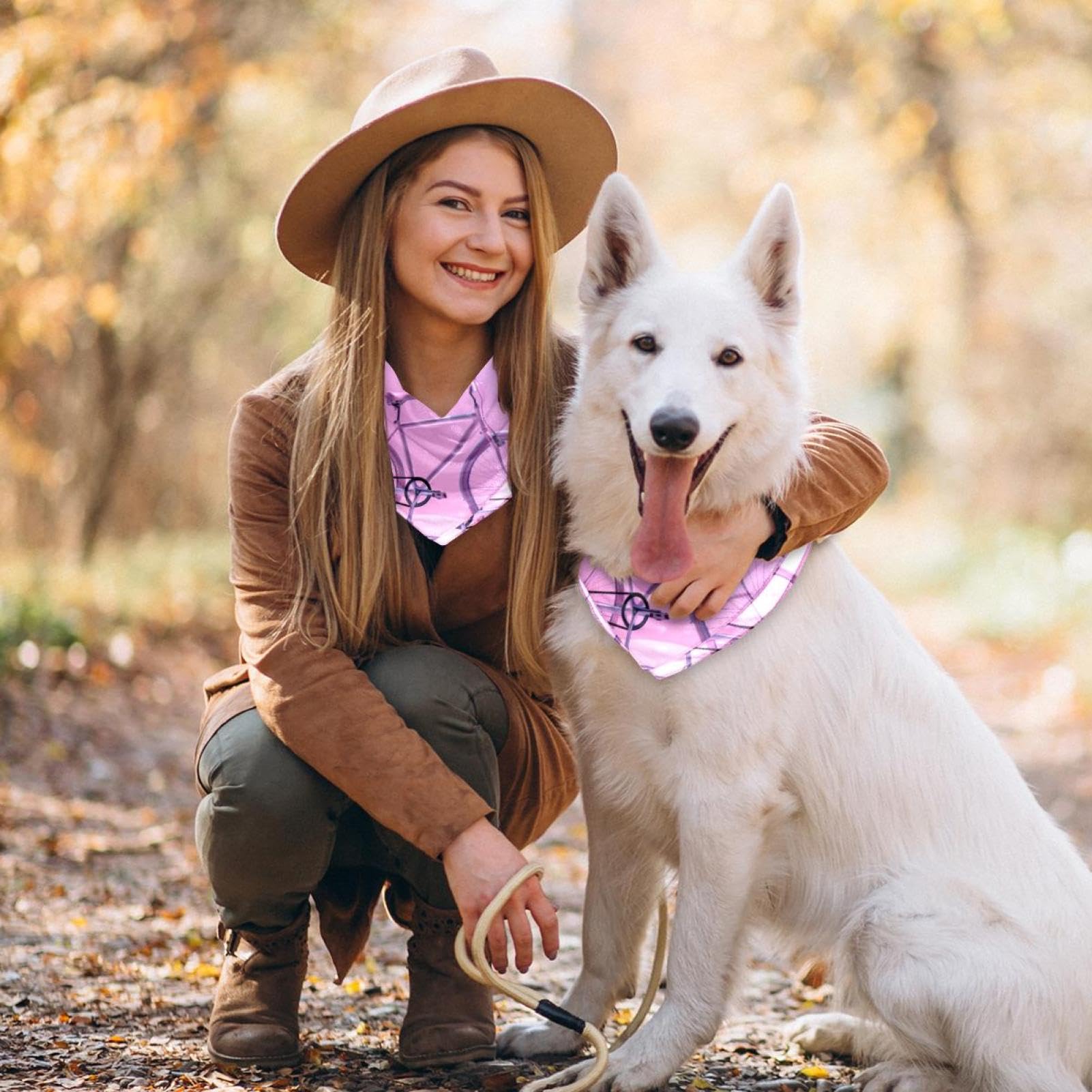 Dog Bandanas for Small & Large Dogs - 2-Piece Set with Bike Pink Pattern - Adjustable Pet Scarf & Bandana for Dogs - Perfect for Outdoor Adventures, Pet Parties & Daily Walks