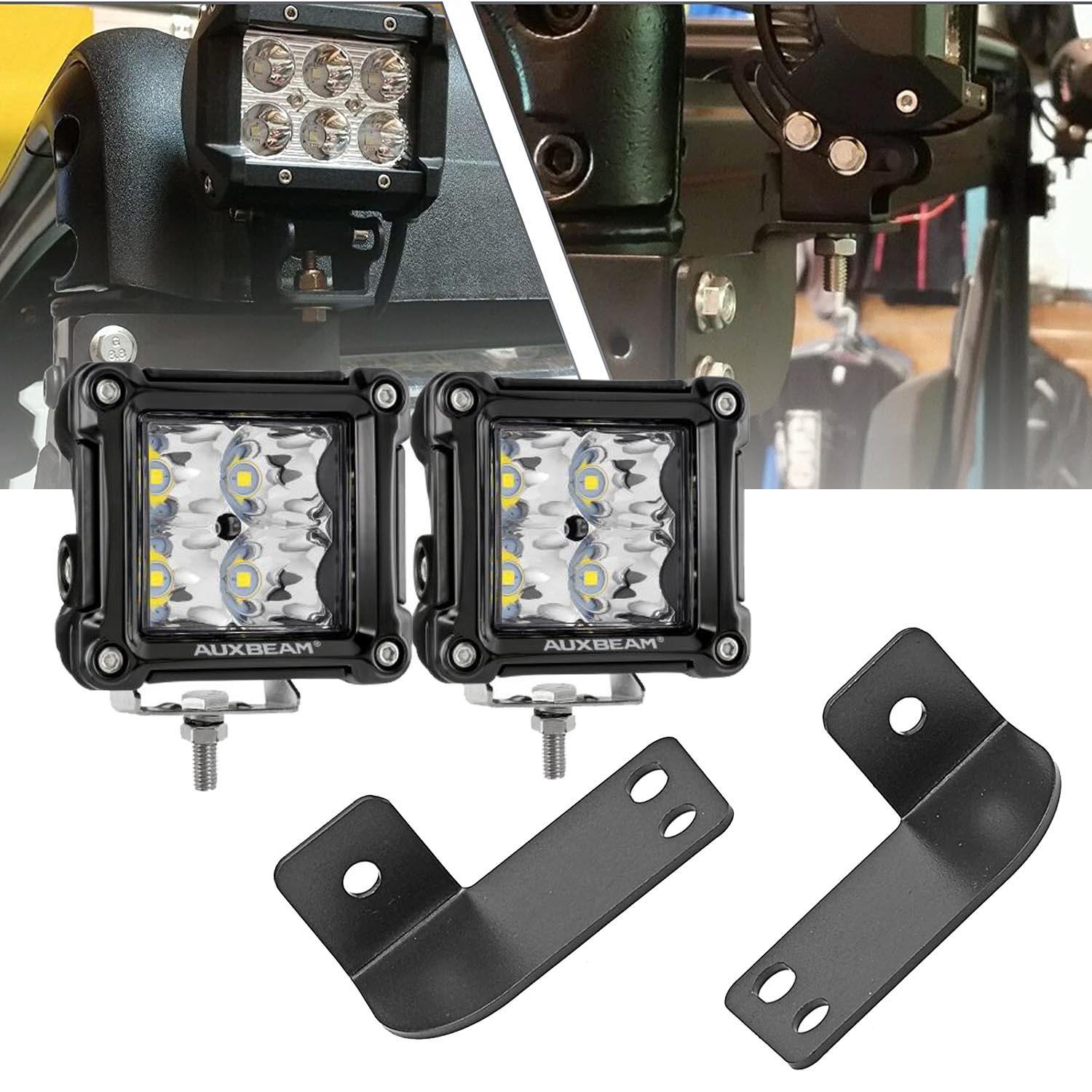 3 Inch LED Pod Lights - Spot/Flood Beam & Rear Roof Reversing Light with Brackets for 2013-2021 Polaris Ranger 570/800/900/900XP/1000/1000XP - Perfect for Off-Roading, Hunting & Night Driving