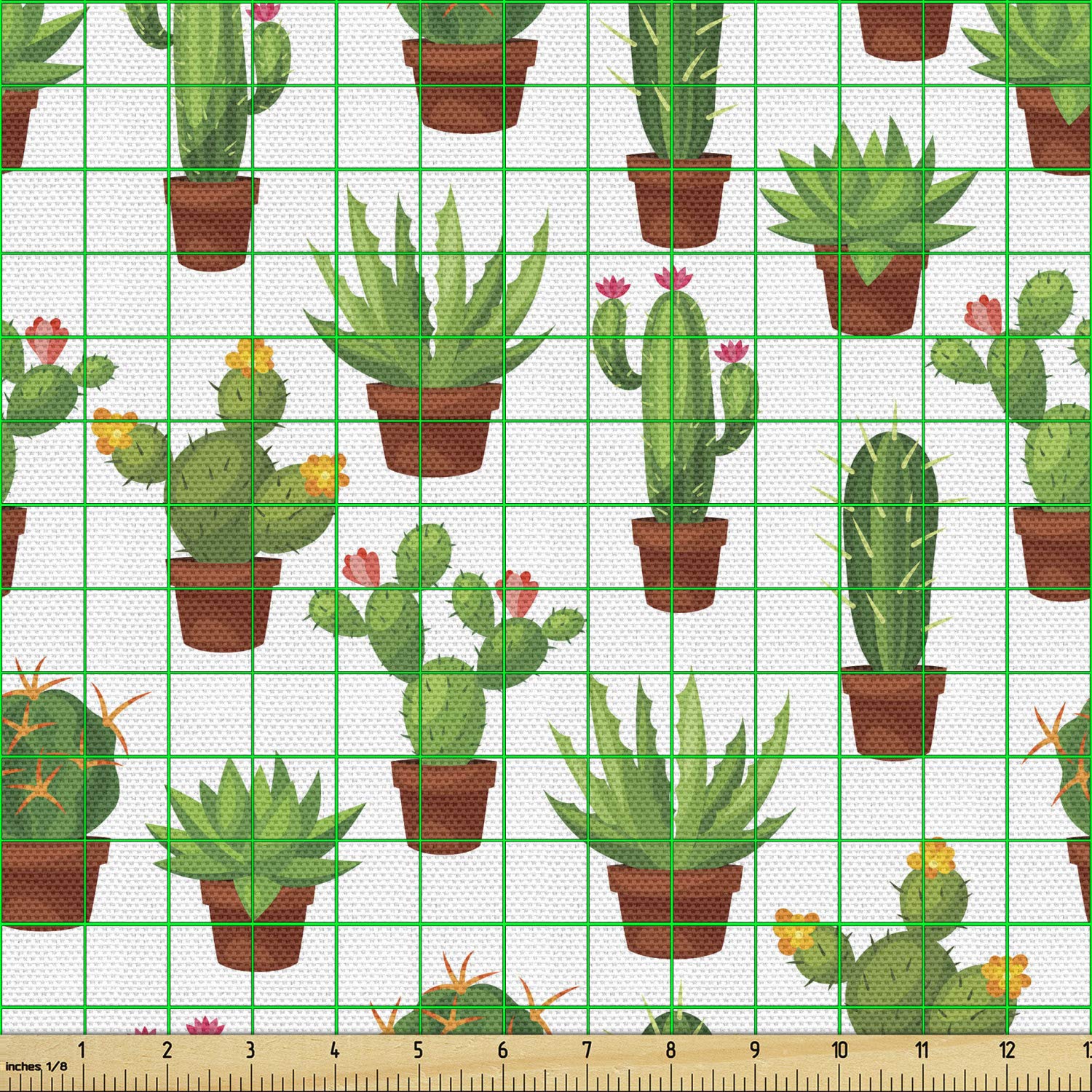 Ambesonne Cactus Print Fabric by The Yard - Abstract Floral Pattern with Vases & Pots, Botany Spring Design - Decorative Upholstery Fabric for Sofa, Curtains & Home Decor (10 Yards, Green Brown Marigold) - Perfect for DIY Projects, Pillow Covers & Table Runners