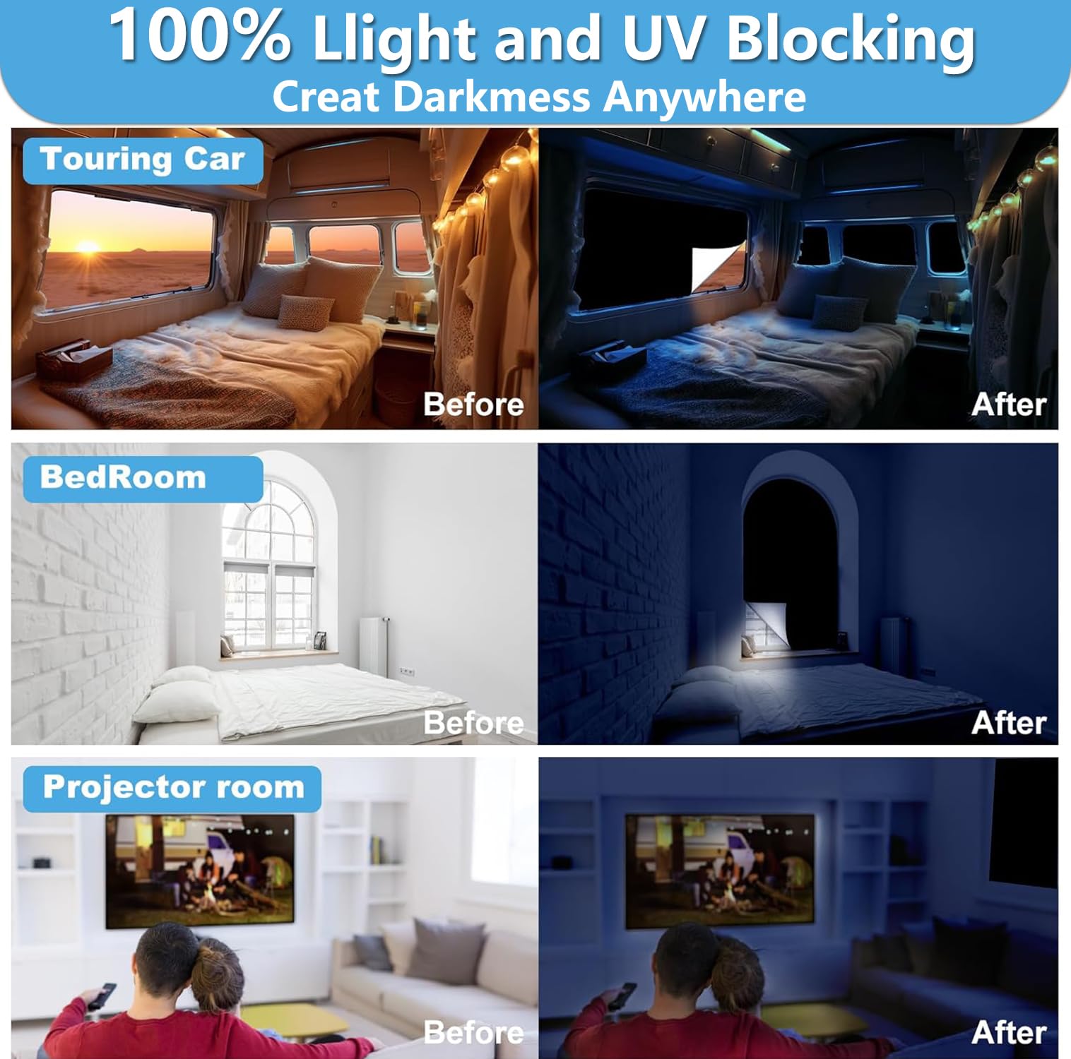 Blackout Curtains 300x145cm - 100% Light Blocking Window Shades for Bedroom, Nursery, RV & Travel | Portable No-Drill Blackout Film, Cut-to-Size Stick-On Window Coverings | Perfect for Hotels, Dorm Rooms, Shift Workers & Light-Sensitive Sleepers