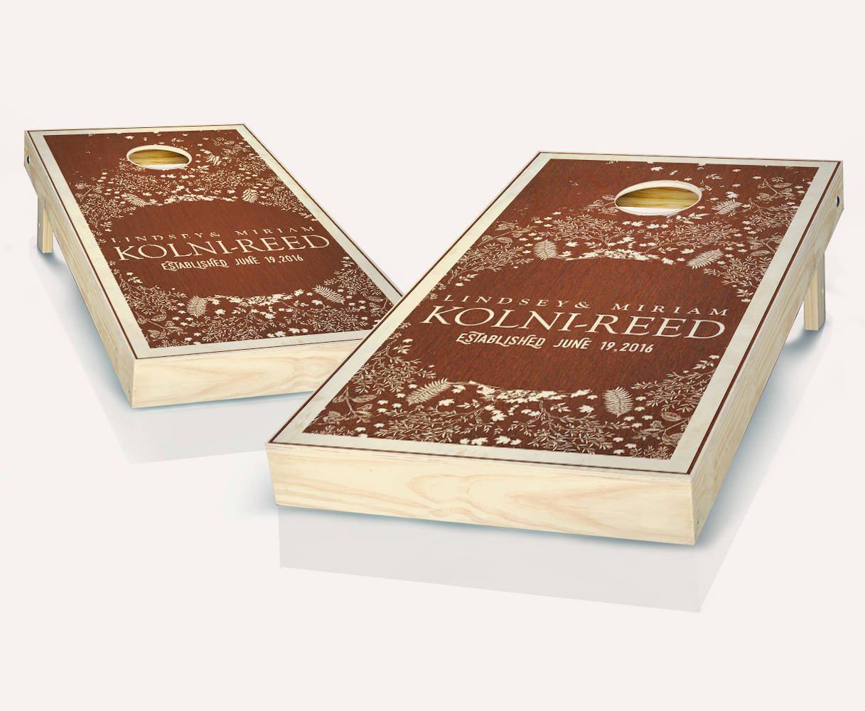 Custom Stained Wedding Cornhole Boards Set - Regulation Size Bean Bag Toss Game with 8 ACA Approved Bags for Outdoor Parties, Tailgating & Backyard Fun