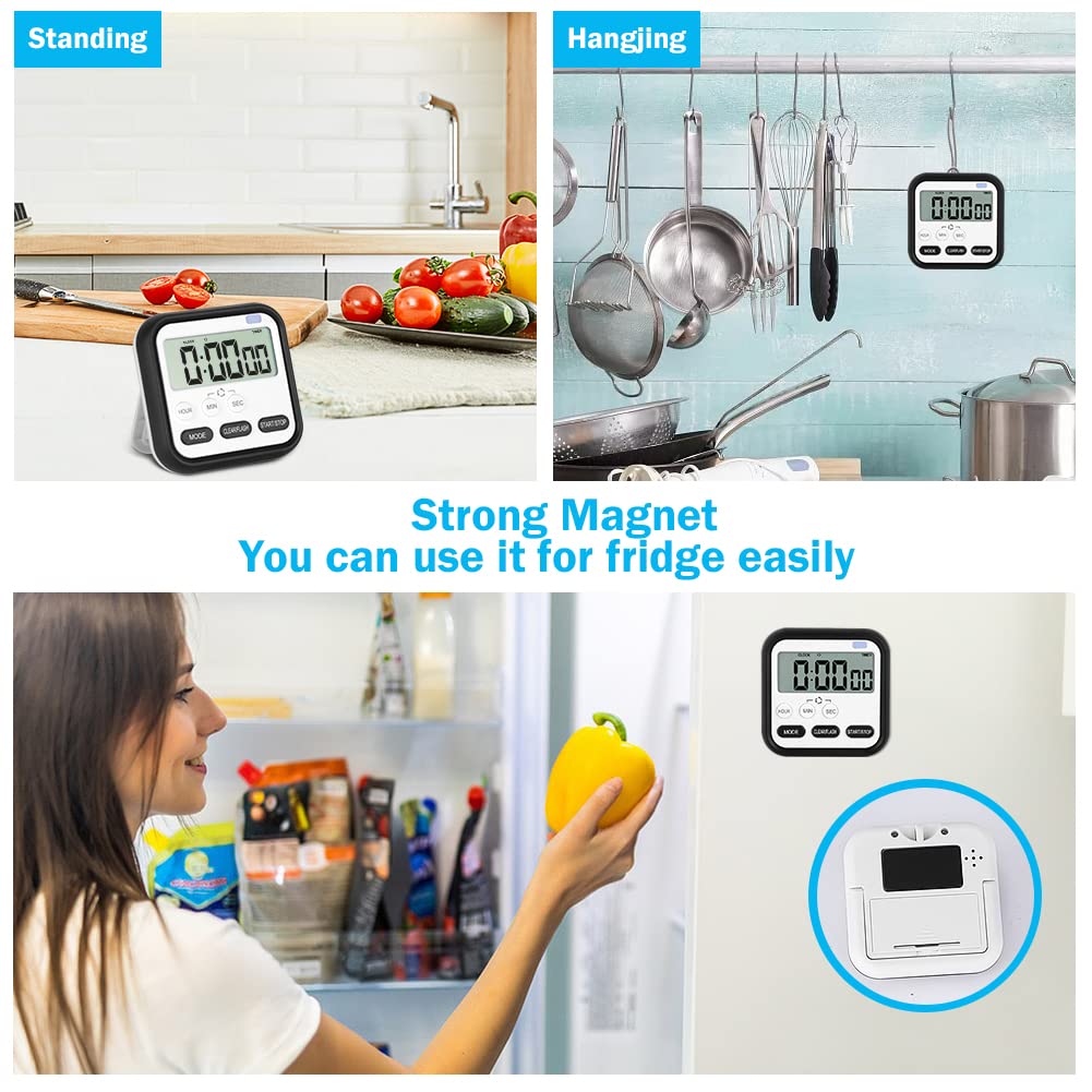 24-Hour Digital Kitchen Timer with Large LCD Screen - Magnetic Count Up/Down Stopwatch, Loud Alarm for Cooking, Bathroom, Shower, Kids & Teachers | Perfect for Baking, Classroom, Workouts & Time Management