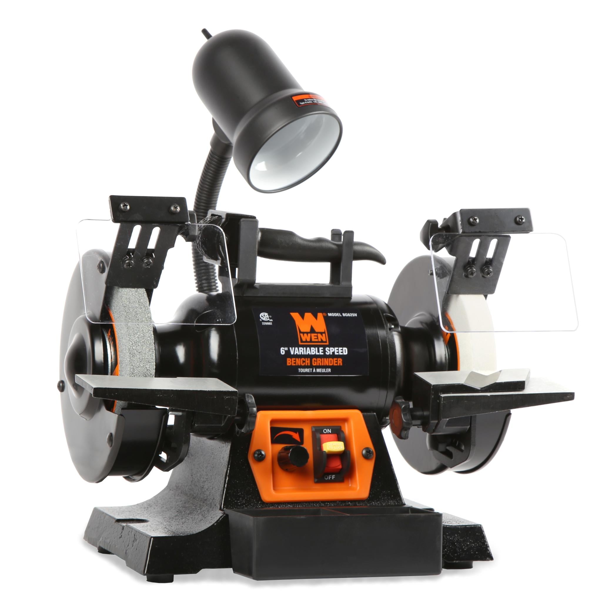 WEN BG625V 2.5 Amp 6 Inch Variable Speed Bench Grinder with Flexible Work Light - Perfect for Metalworking, Woodworking & DIY Projects in Home Workshops