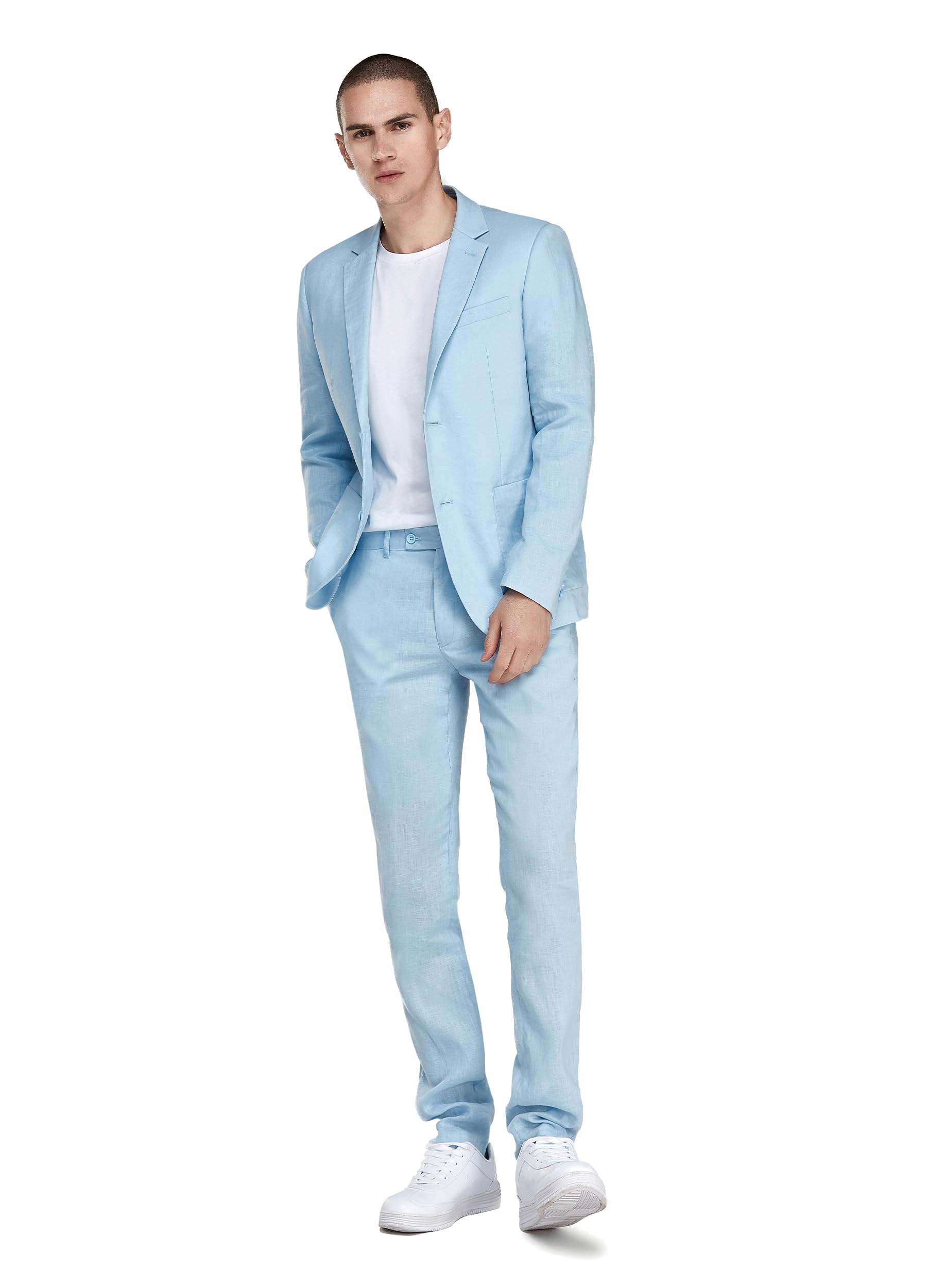 Premium Men's 2-Piece 100% Linen Slim Fit Suit Set with Two-Button Blazer & Dress Pants | Breathable Business Attire for Weddings, Office & Summer Events