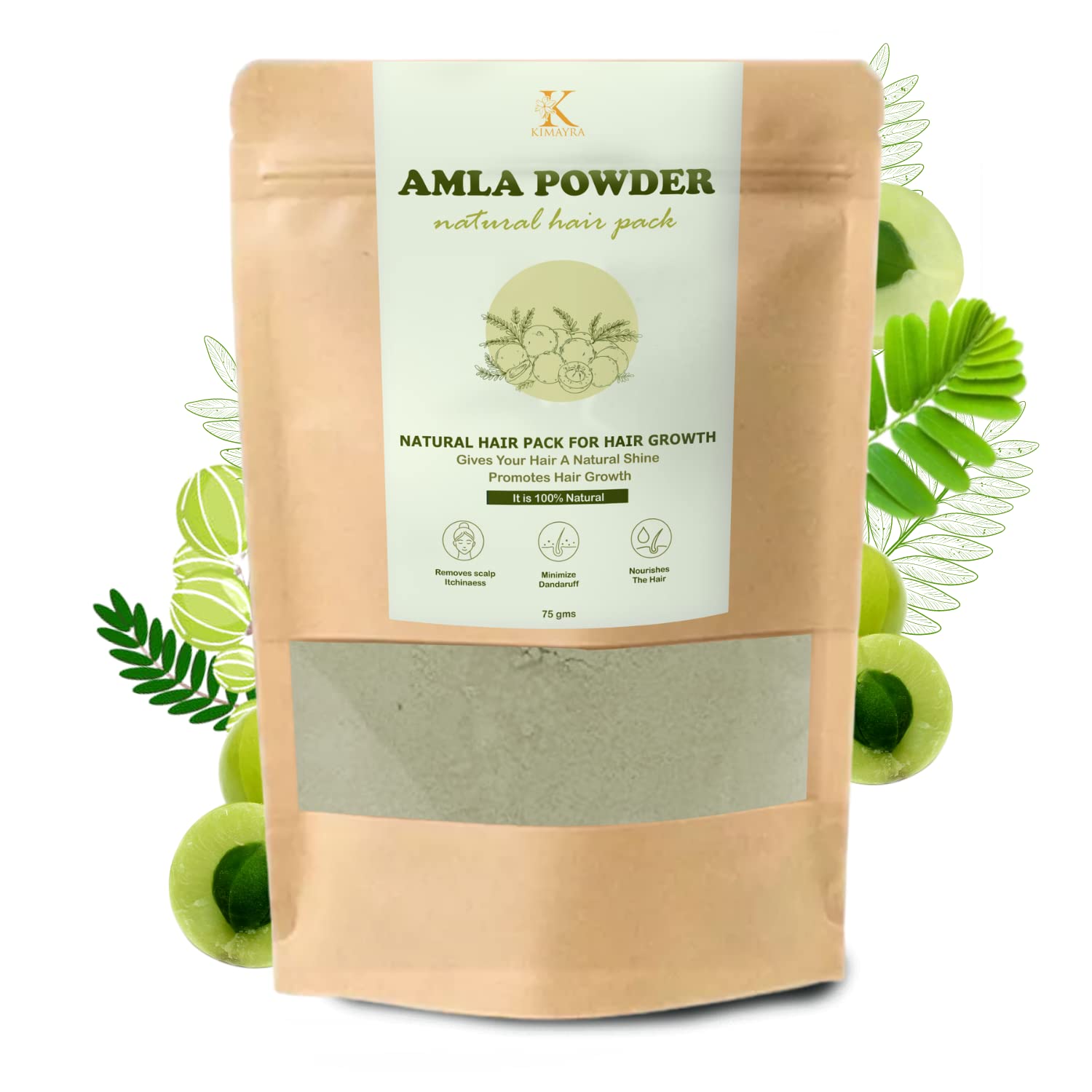 Kimayra Amla Powder Natural Hair Pack for Hair Growth & Shine | Reduces Dandruff | Hair Care Treatment for Men & Women - All Hair Types (75g) | Promotes Healthy Scalp & Stronger Hair for Daily Hair Care Routine