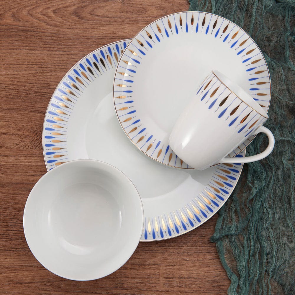 Starburst Blue 32-Piece Dinnerware Set - Service for 8 People - Elegant Dinner Plates, Salad Plates, Bowls & Mugs - Perfect for Family Dinners, Parties & Holiday Gatherings