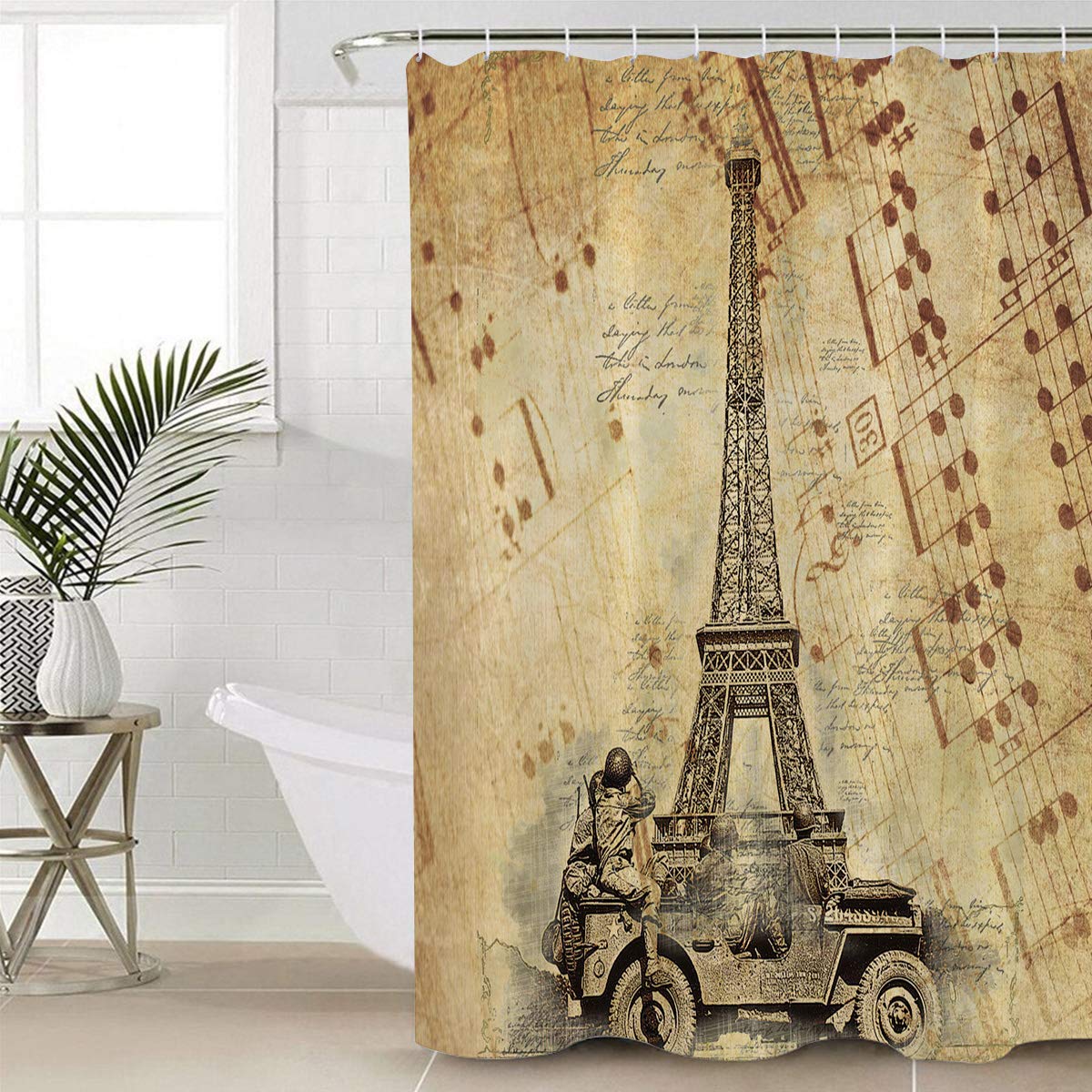 Greday Paris Eiffel Tower Soldiers Shower Curtain Set with Hooks - 36x72 Inch Waterproof Polyester Bathroom Decor for Small Stall & Bathtub - Perfect for French Theme Bathroom, Kids Room & Vintage Home Decor