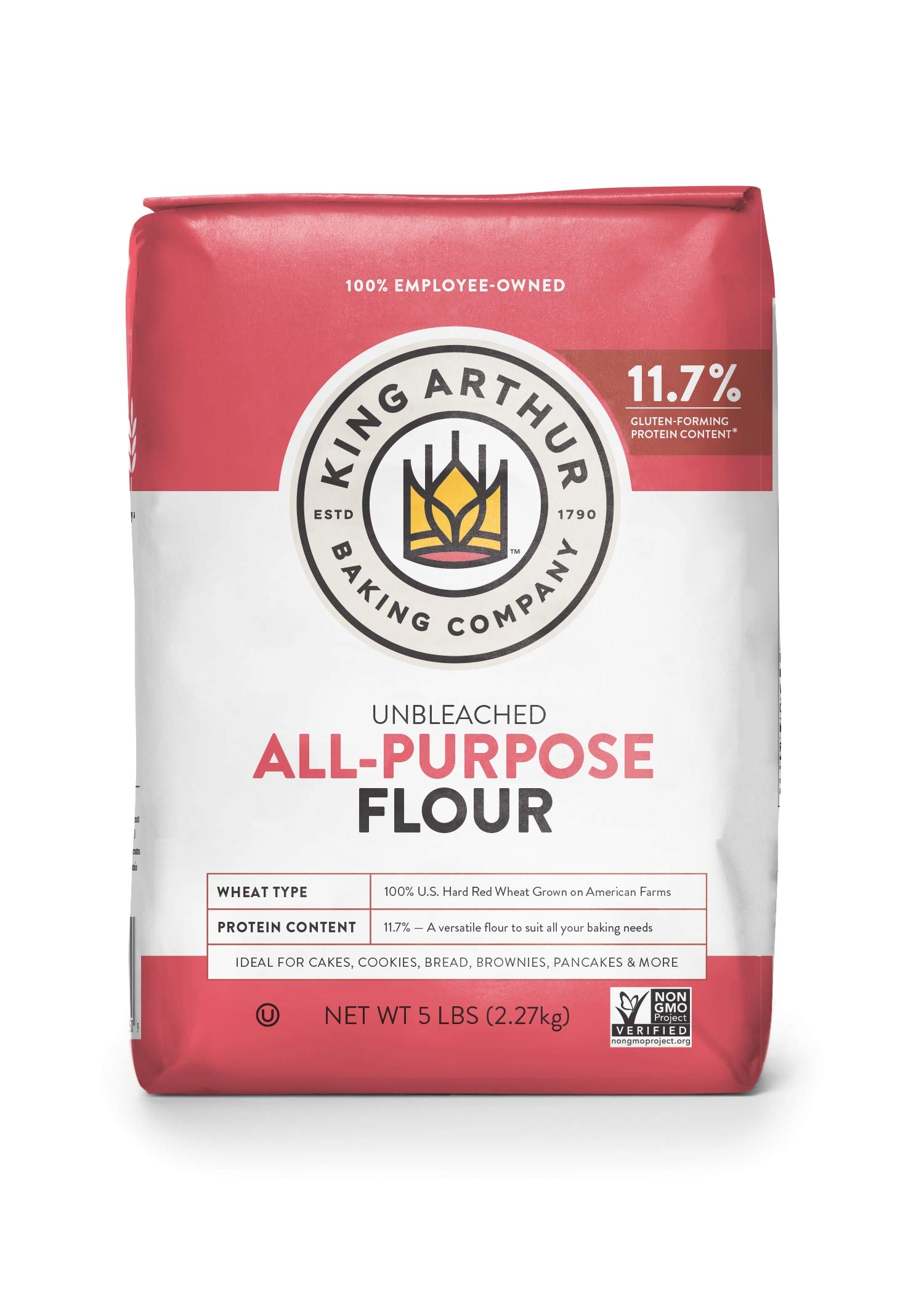 King Arthur Baking Unbleached All-Purpose Flour - Premium 5 lbs Non-GMO, Kosher Certified Flour for Bread, Cakes & Pastries - 11.7% Protein, No Preservatives - Perfect for Home Bakers & Professional Chefs