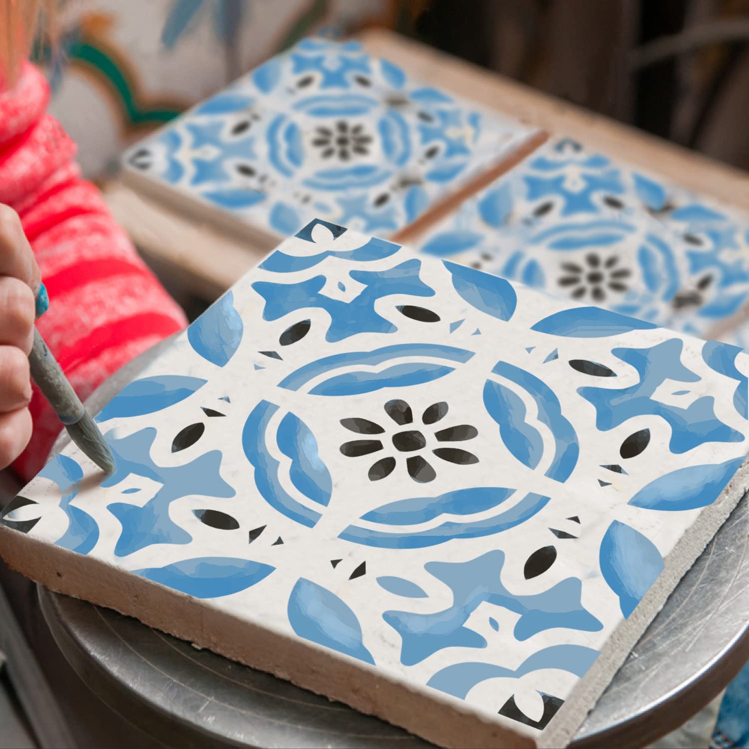 GSS Designs Reusable 12x12 Inch Large Tile Stencils for Painting - Floor, Wall, Fabric & Furniture Decoration - Concrete Stencils for Patio, DIY Home Decor & Craft Projects