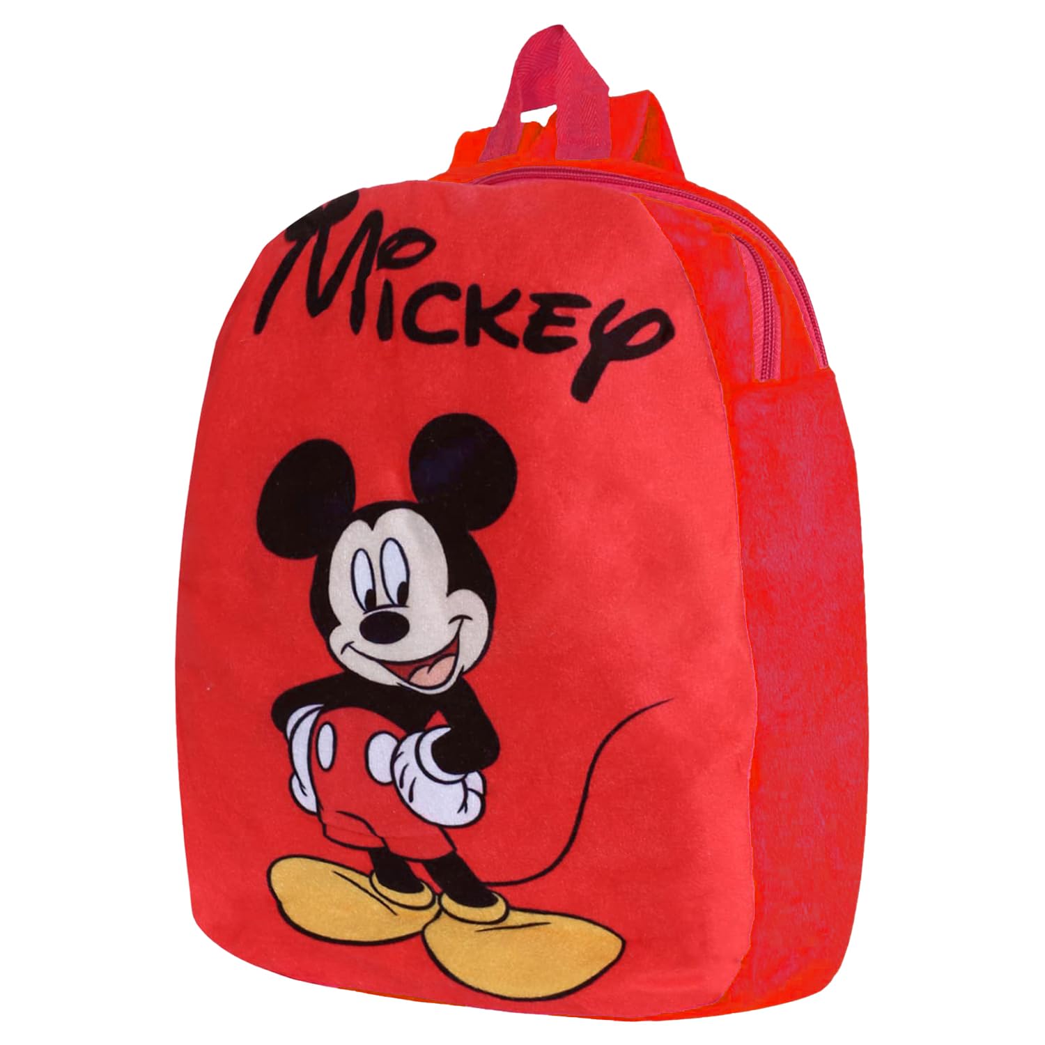 Disney Mickey Mouse Kids Backpack - 2 Compartment Velvet School Bag for Boys & Girls | Durable Red Backpack for School, Travel & Daily Use | Official Disney Licensed Product