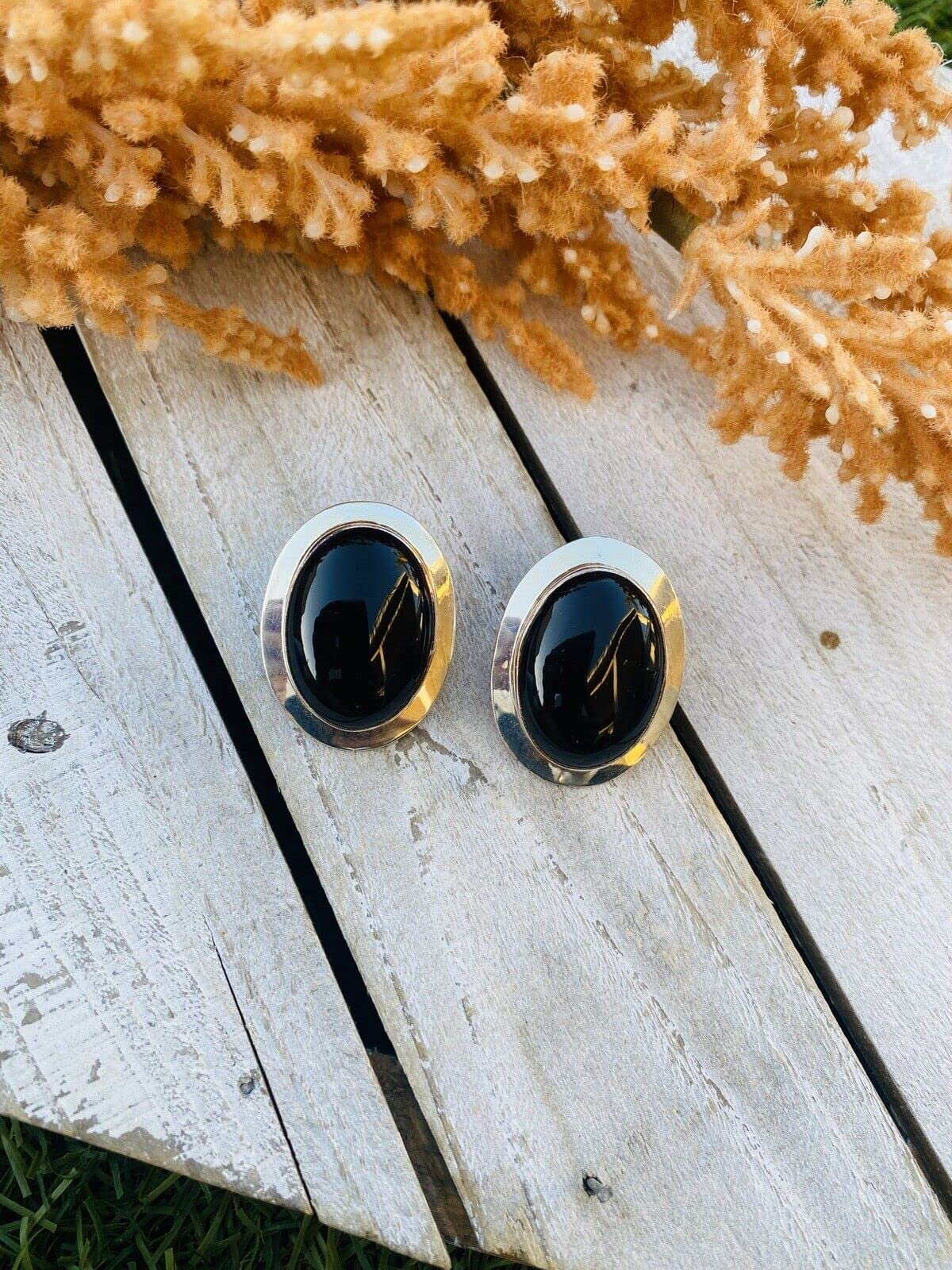 Authentic Vintage Navajo Sterling Silver & Black Onyx Post Earrings - Handmade Native American Jewelry for Women - Perfect for Weddings, Parties & Everyday Wear