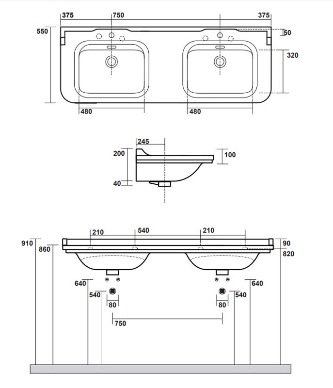 Art Deco Chrome Legs & Glass Shelf Handfat - 150 cm Double Sink Vanity for Modern Bathroom & Powder Room Decor