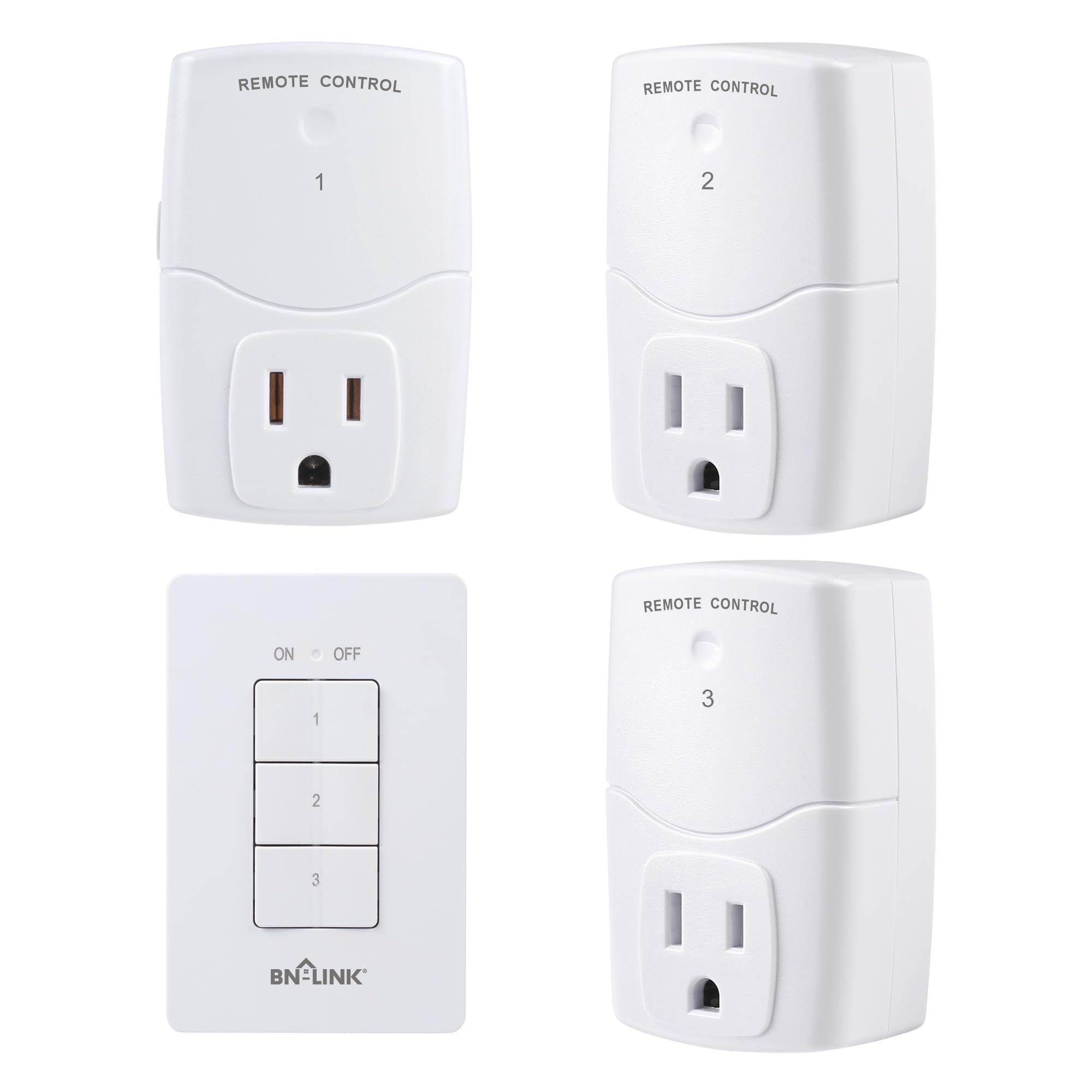BN-LINK Mini Wireless Wall-Mount Remote Control Outlet Switch - 3 Outlet Power Plug for Home Appliances, Lights, LED Bulbs - White | Perfect for Bedroom, Living Room & Home Automation