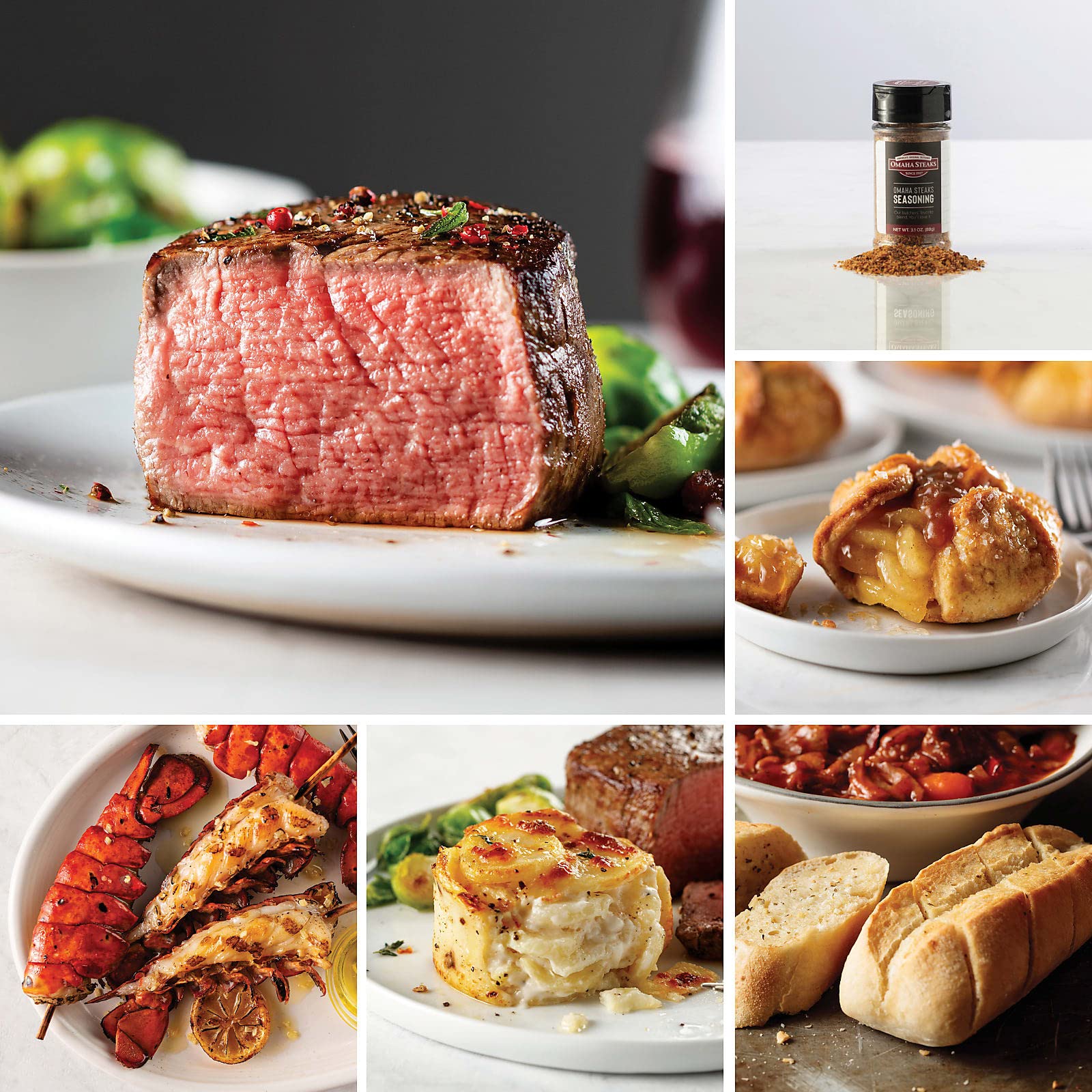 Premium Omaha Steaks Filet Mignon Surf & Turf Dinner Set - Butcher's Cut Steaks, Split Lobster Tails, Scalloped Potatoes & Garlic Baguettes - Perfect for Romantic Dinners, Special Occasions & Gourmet Home Dining