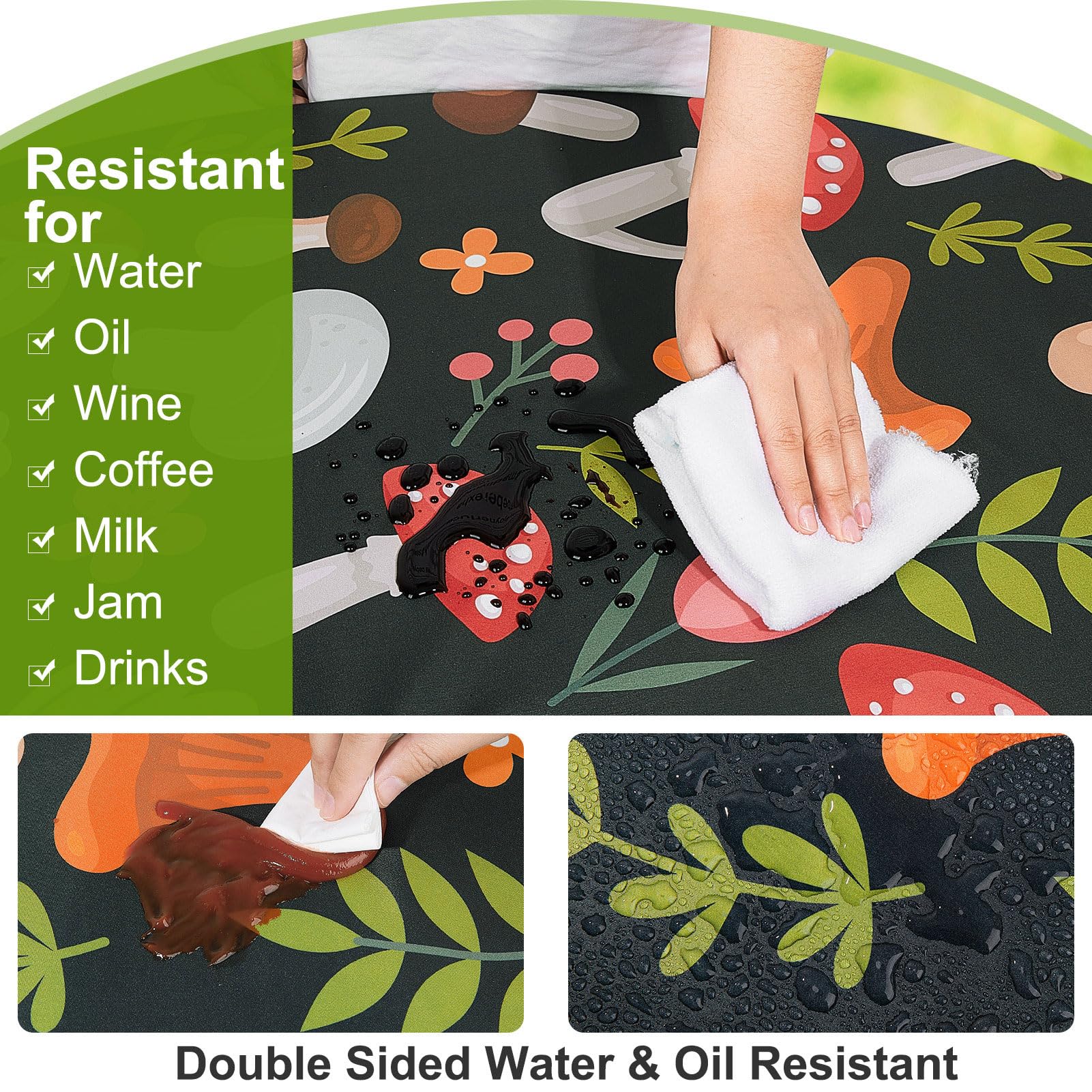 Waterproof Elastic Fitted Round Tablecloth with Umbrella Hole - Outdoor & Indoor Table Cover for Camping, Picnics, Patio, and Garden Parties
