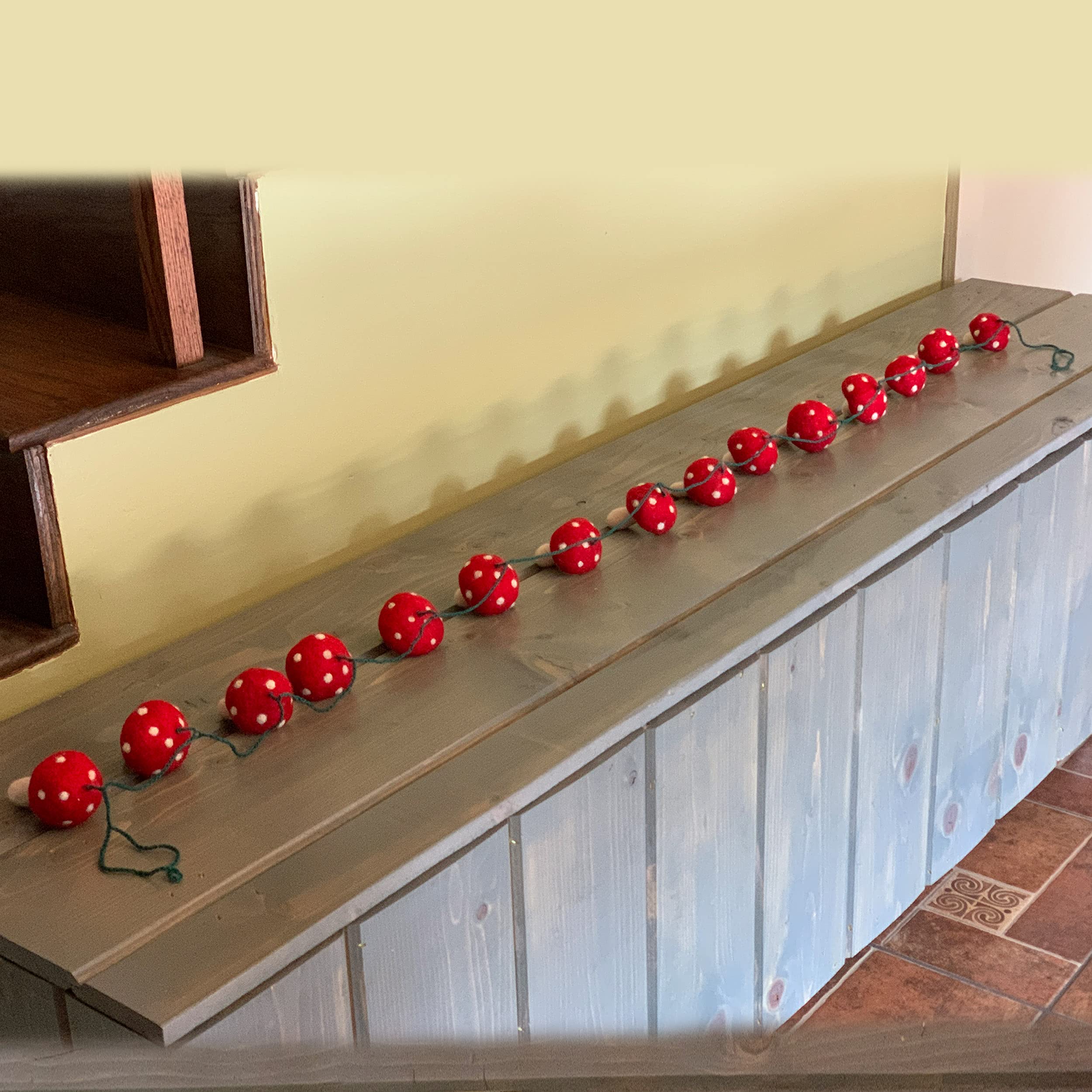 Red Felt Mushroom Garland for Christmas Decor