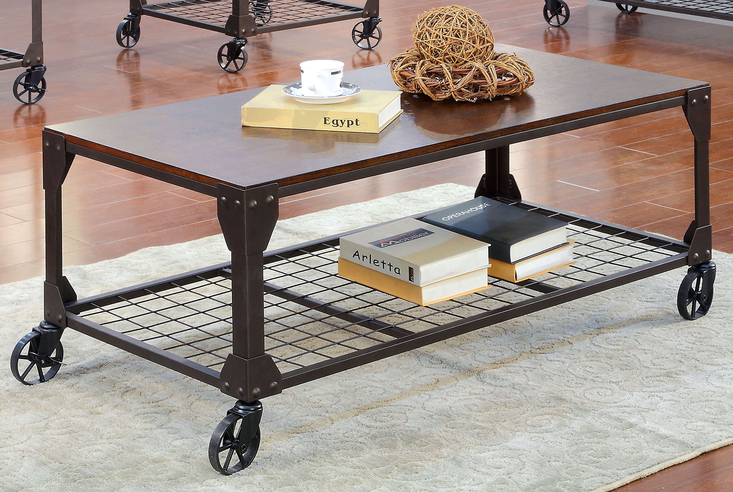 Furniture of America Kastas 4-Piece Industrial Accent Tables Set - Black Metal Coffee Table & End Tables for Living Room, Office & Dorm Decor