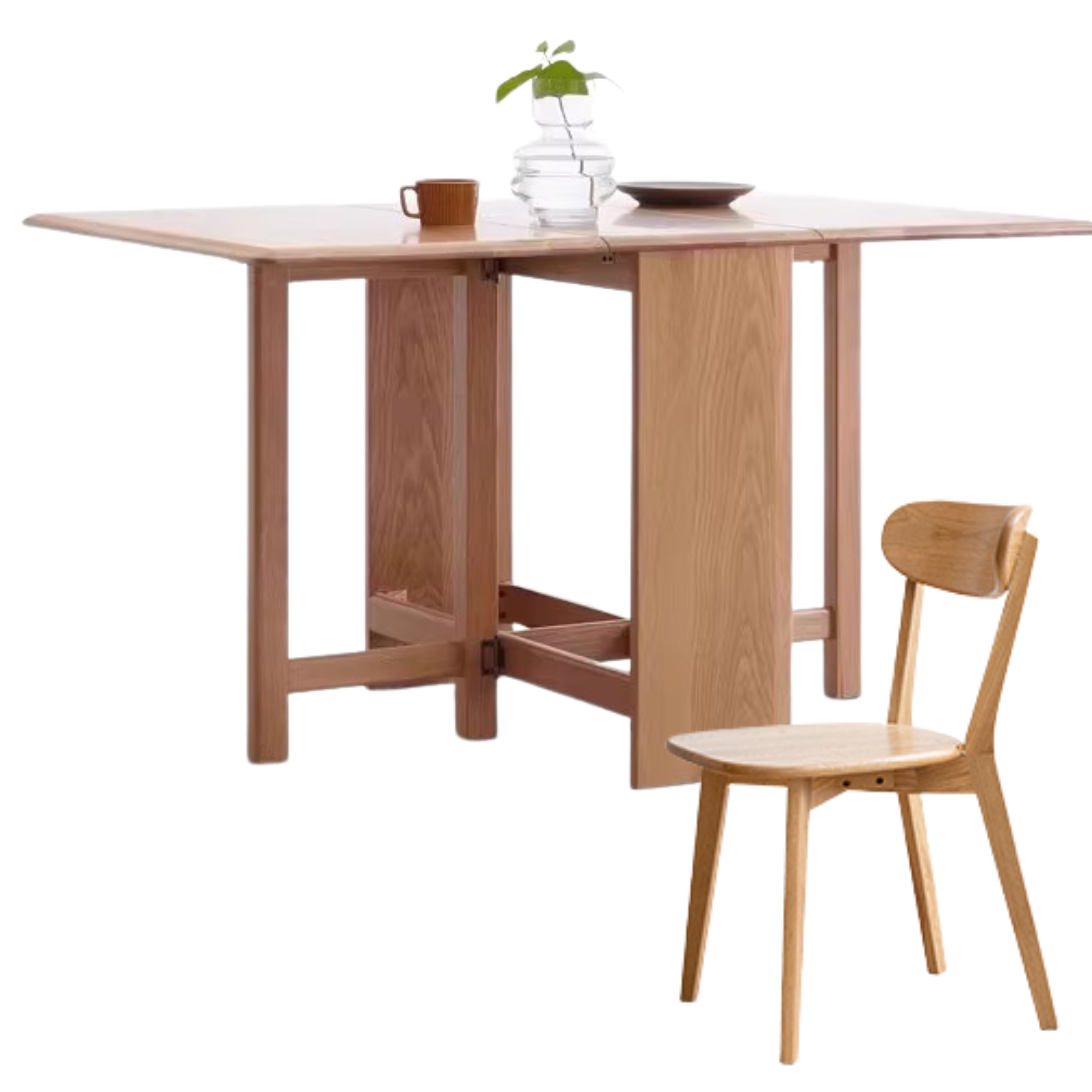 51.2x31.5x29.5 inch / 130x80x75 cm / Natural Wood Color / folding dining tableand + 4 chairs