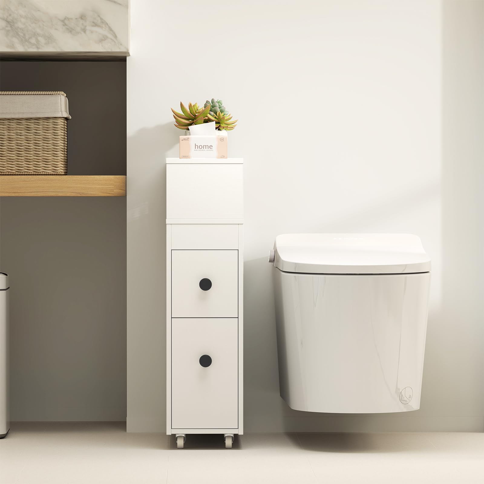 Tangkula Slim Bathroom Cabinet with Drawers & Wheels for Small Spaces - Perfect for Toilet Storage