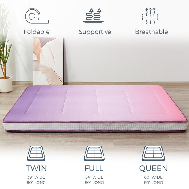 MAXYOYO 6-Inch Extra Thick Floor Futon Mattress - Square Quilted Design in Gradient Purple | Perfect for Guest Beds, Dorm Rooms & Small Space Living