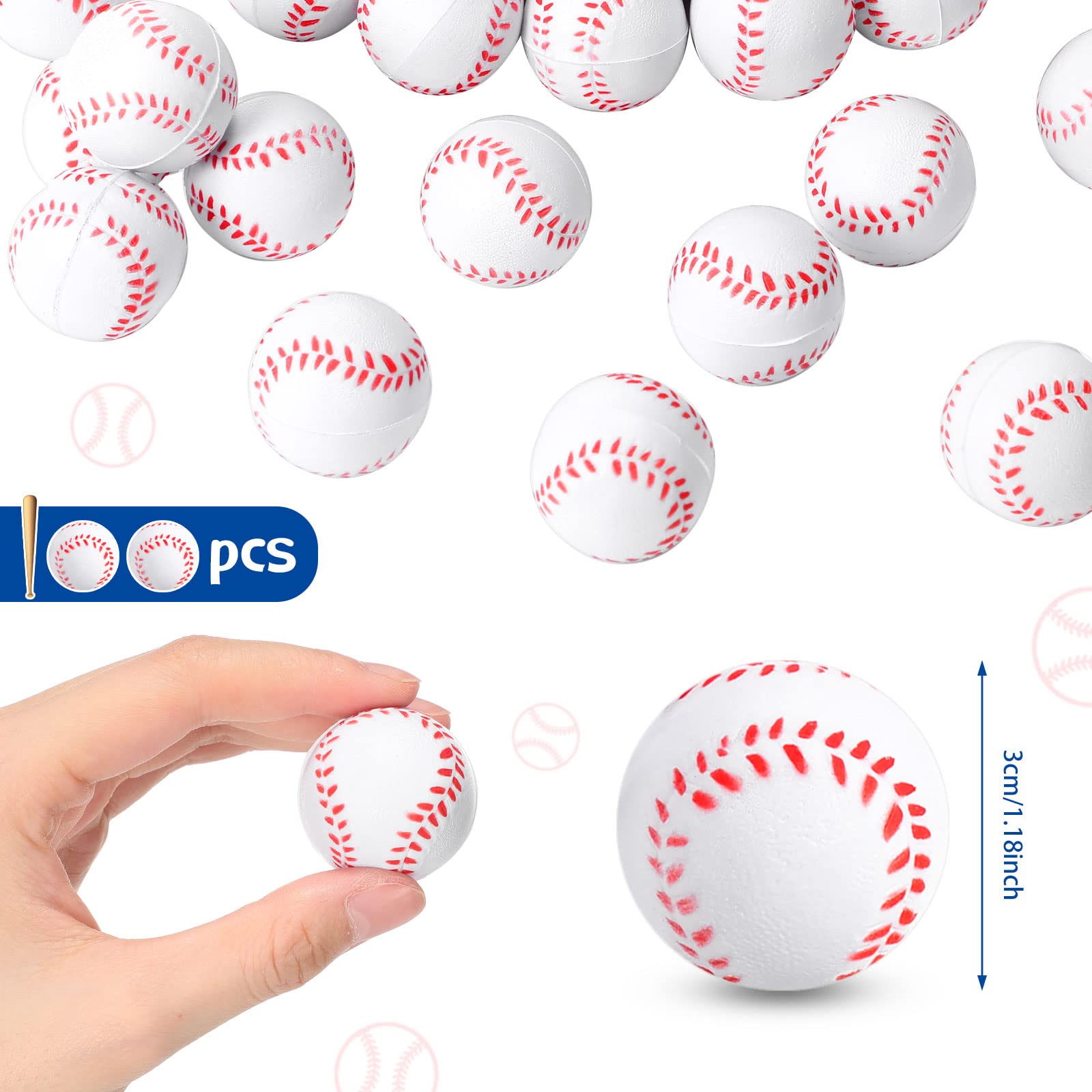 100 Pack Mini Foam Baseballs Bulk - 1.18 Inch Soft Stress Relief Balls for Sports, Birthday Parties, Games & Favors - Perfect for Kids Play, Office Stress Relief & Baseball Training Aids