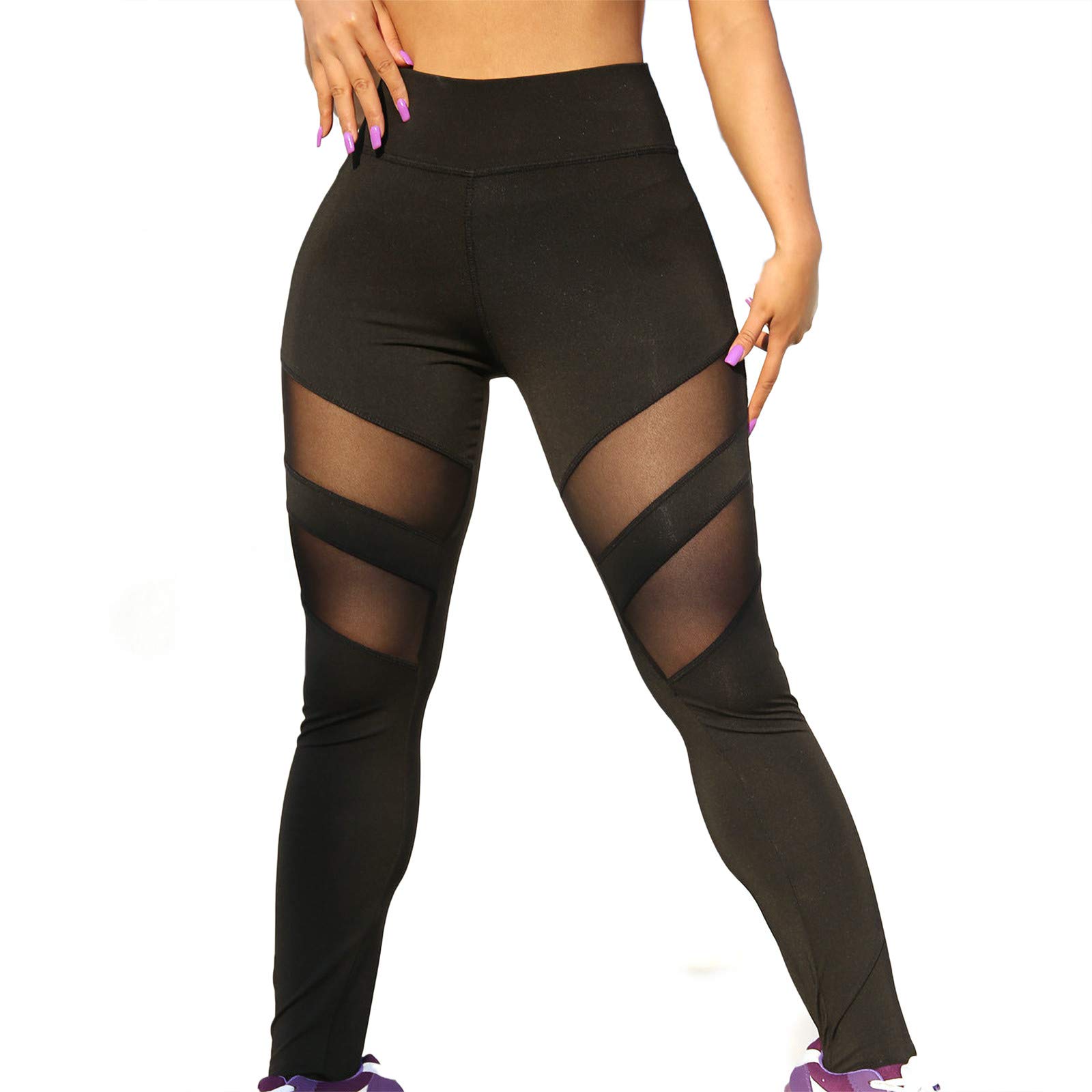 Women's High Waisted Mesh Patchwork Yoga Pants - Breathable Long Leg Elastic Workout Leggings for Fitness, Running & Gym - Plus Size Navy Blue Activewear for Women - Perfect for Yoga, Pilates & Lounge Wear
