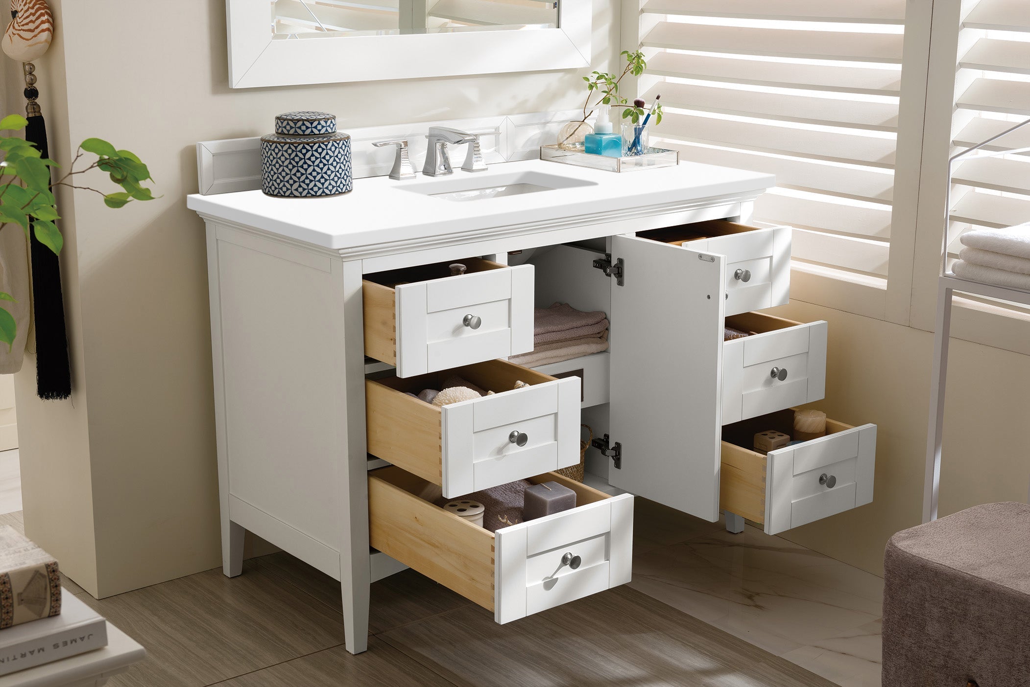 Palisades 48 Inch Single Bathroom Vanity Set in Bright White with 3CM Classic White Quartz Countertop - Perfect for Modern Master Bathrooms and Powder Rooms