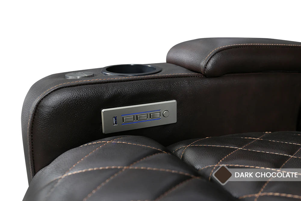 Valencia Oslo 3-Seater Home Theater Recliner Sofa with Drop-Down Center Console in Dark Chocolate - Perfect for Movie Nights & Entertainment Rooms