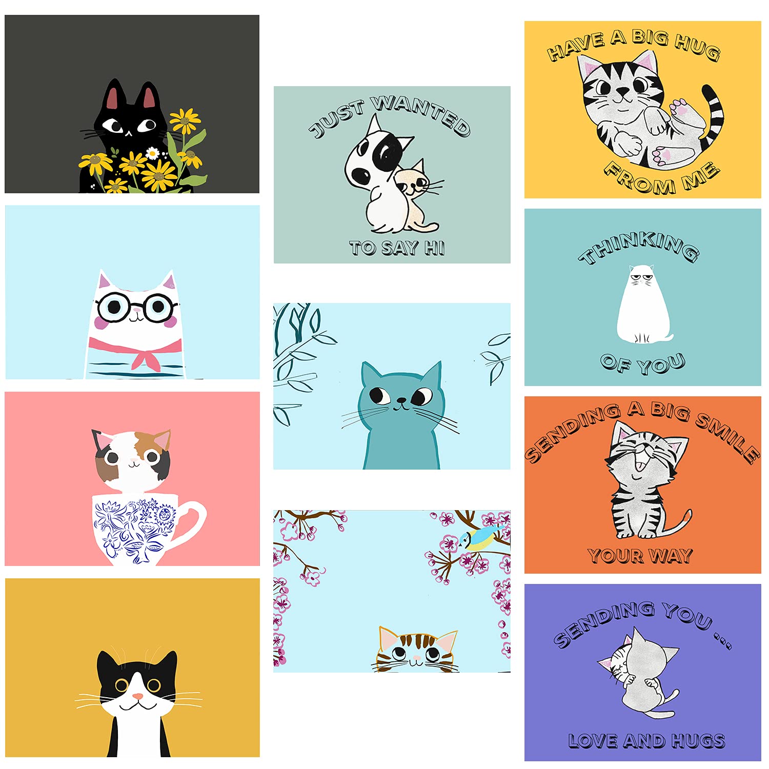 2 Boxes of Adorable Cat Greeting Cards & Animal Thinking of You Cards - 61 Handmade Blank Note Cards for Birthday, Thank You, Friendship - Perfect for Cat Lovers & Animal Enthusiasts