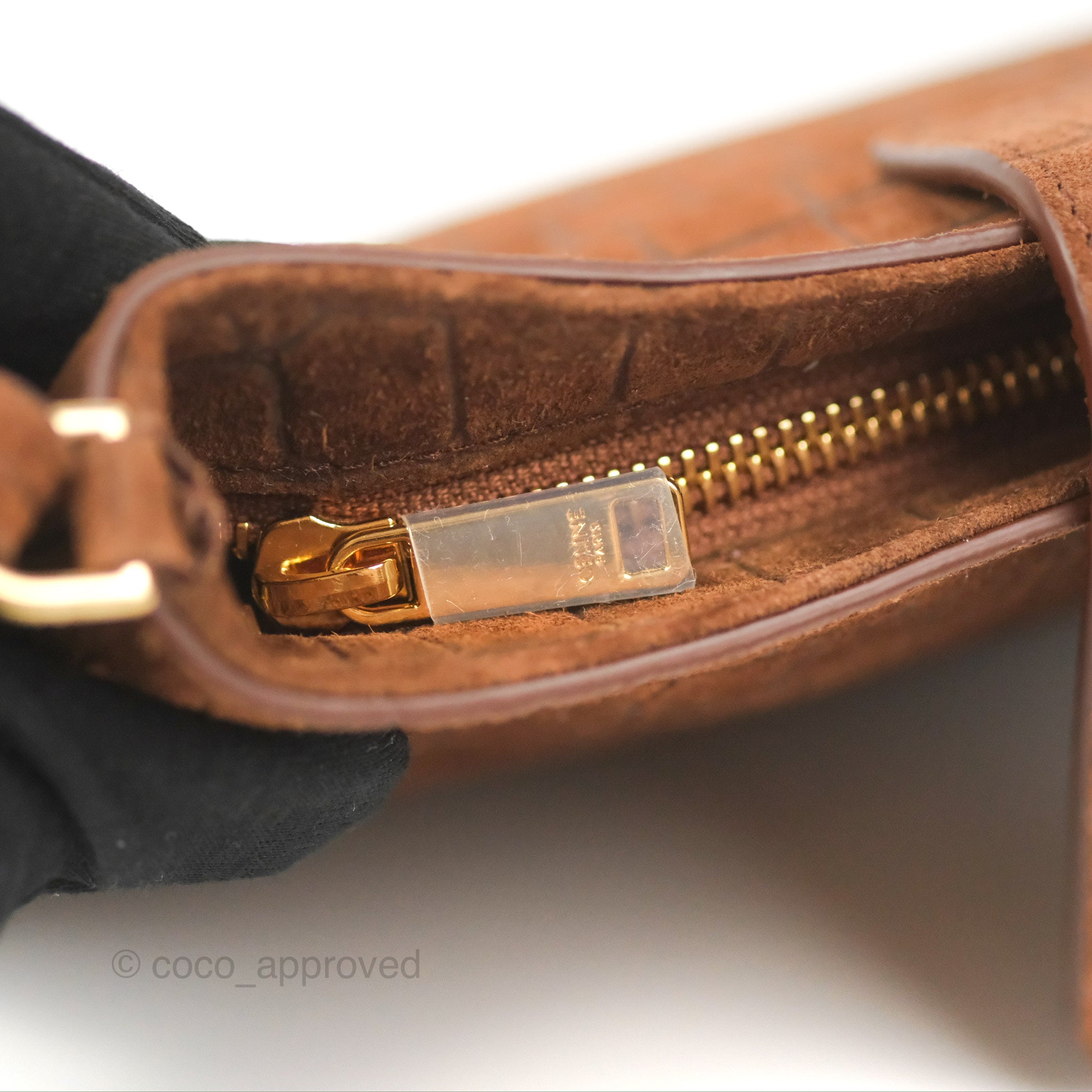 Celine Wiltern Clutch Triomphe Soft Crocodile Embossed Suede Calfskin Brown Handbag - Luxury Women's Evening Bag for Parties, Dinner Dates & Special Occasions