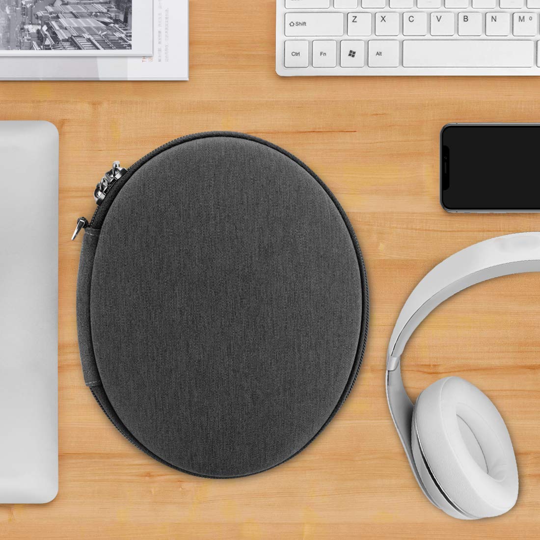 Geekria Hard Shell Travel Case for Beats Studio Pro/3/2 Wireless & Solo Pro Headphones - Protective Carrying Bag with Cable Storage (Dark Grey) - Perfect for Travel, Commuting & Daily Storage
