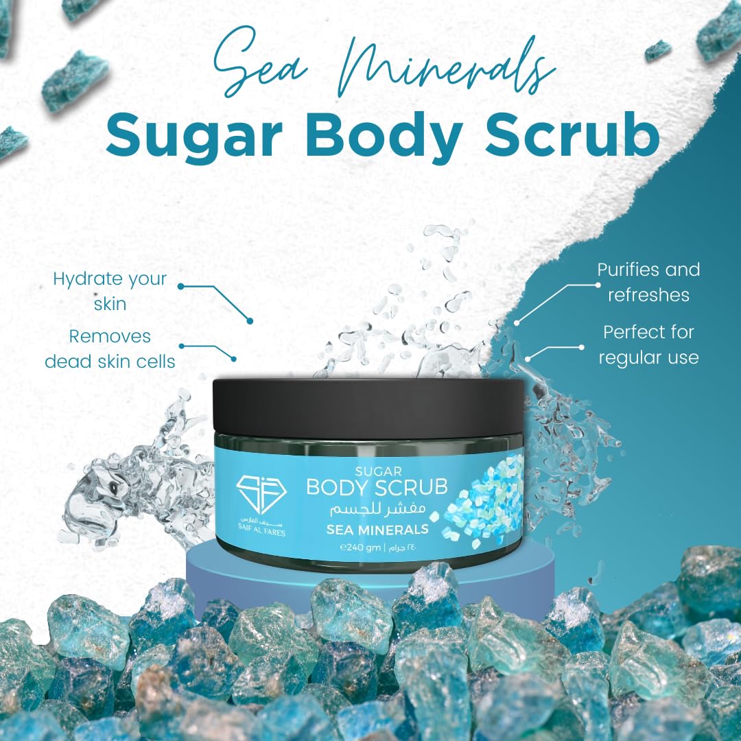 Alcohol-Free Sugar Body Scrub with Refreshing Scent | Gentle Exfoliating Skincare for Smooth Skin | 240ml (8.1 Fl Oz) Pack of 1 | Enriched with Sea Minerals | Perfect for Spa Days & At-Home Self-Care Routines