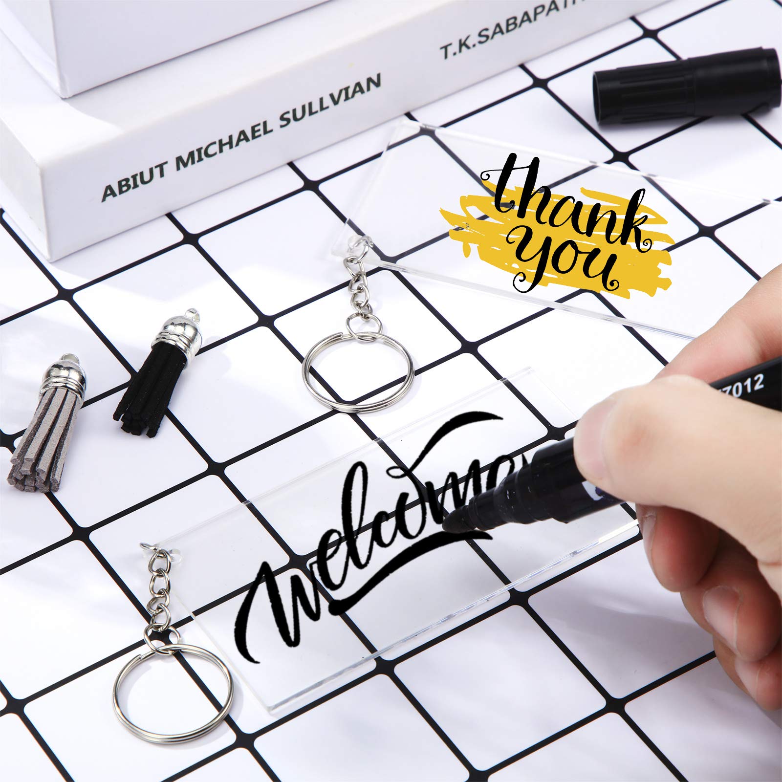 Yaomiao 12-Piece Clear Acrylic Blank Keychain Set for DIY Vinyl Crafts - Rectangle Keychains with Key Rings, Precut Transparent Discs for Custom Song Charms, Perfect for Personalized Gifts & Craft Projects