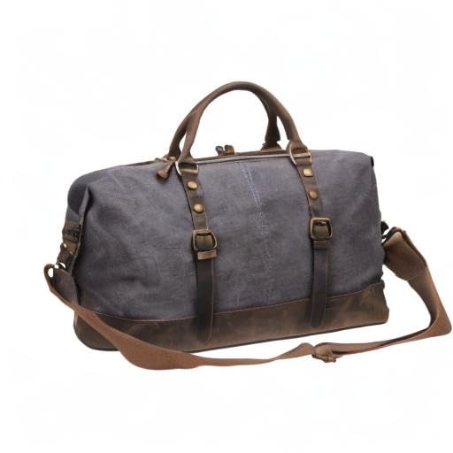 Men's Travel Gym Duffle Bag - Large Canvas Leather Tote for Weekend & Overnight Trips