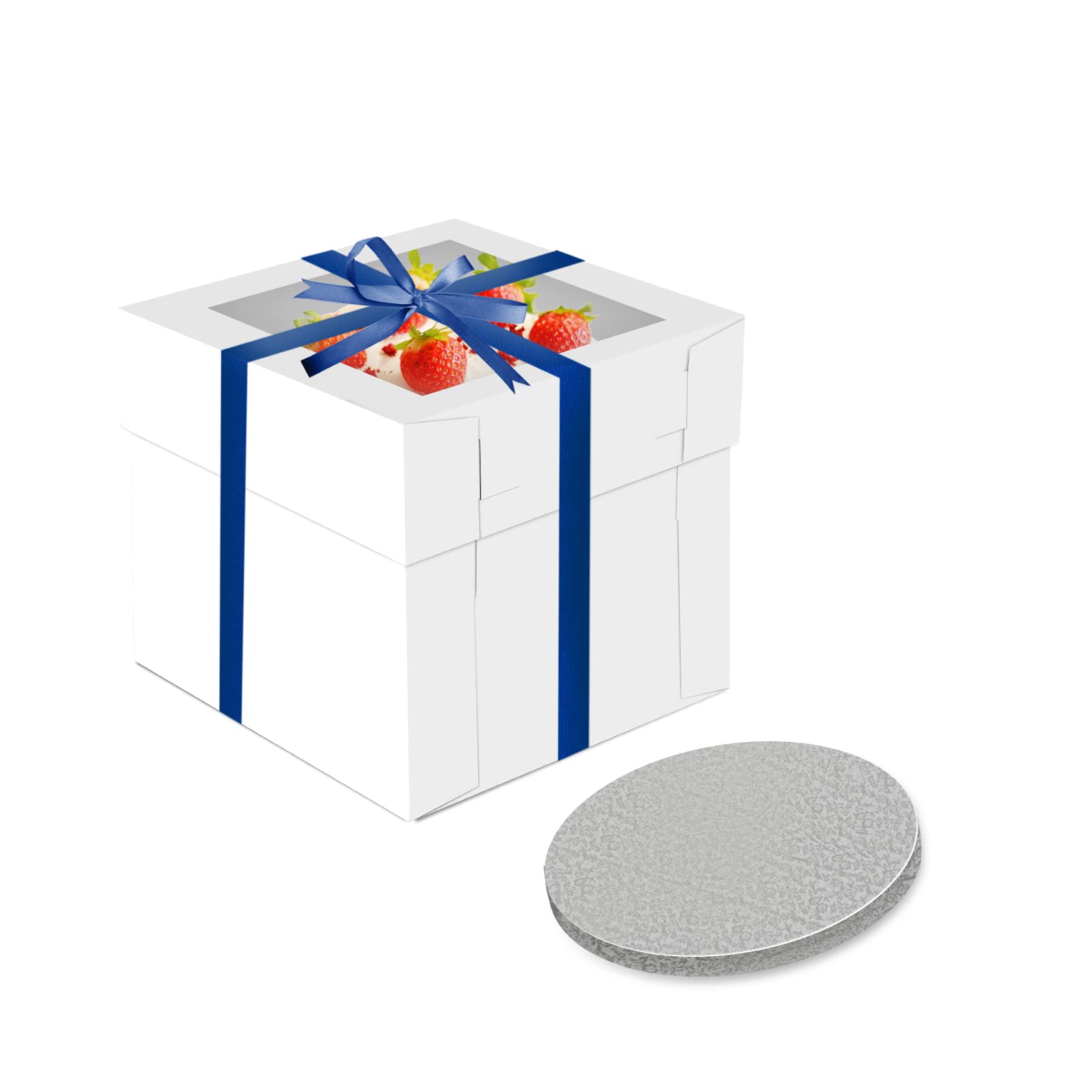 12x12x12 Inch Tall White Cake Box with Window - Disposable Tiered Cake Container & Stand with Silver Cake Board (1 Pack) - Perfect for Wedding Cakes, Birthday Cakes, and Bakery Display