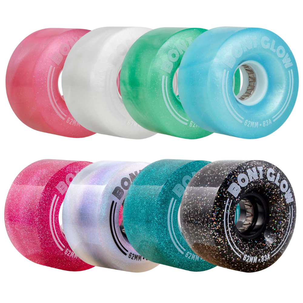 Bont Glow LED Quad Wheels - 4 Pack Set for Roller Skates, Inline Skates & Skateboards - High Visibility Night Skating & Outdoor Sports Accessories