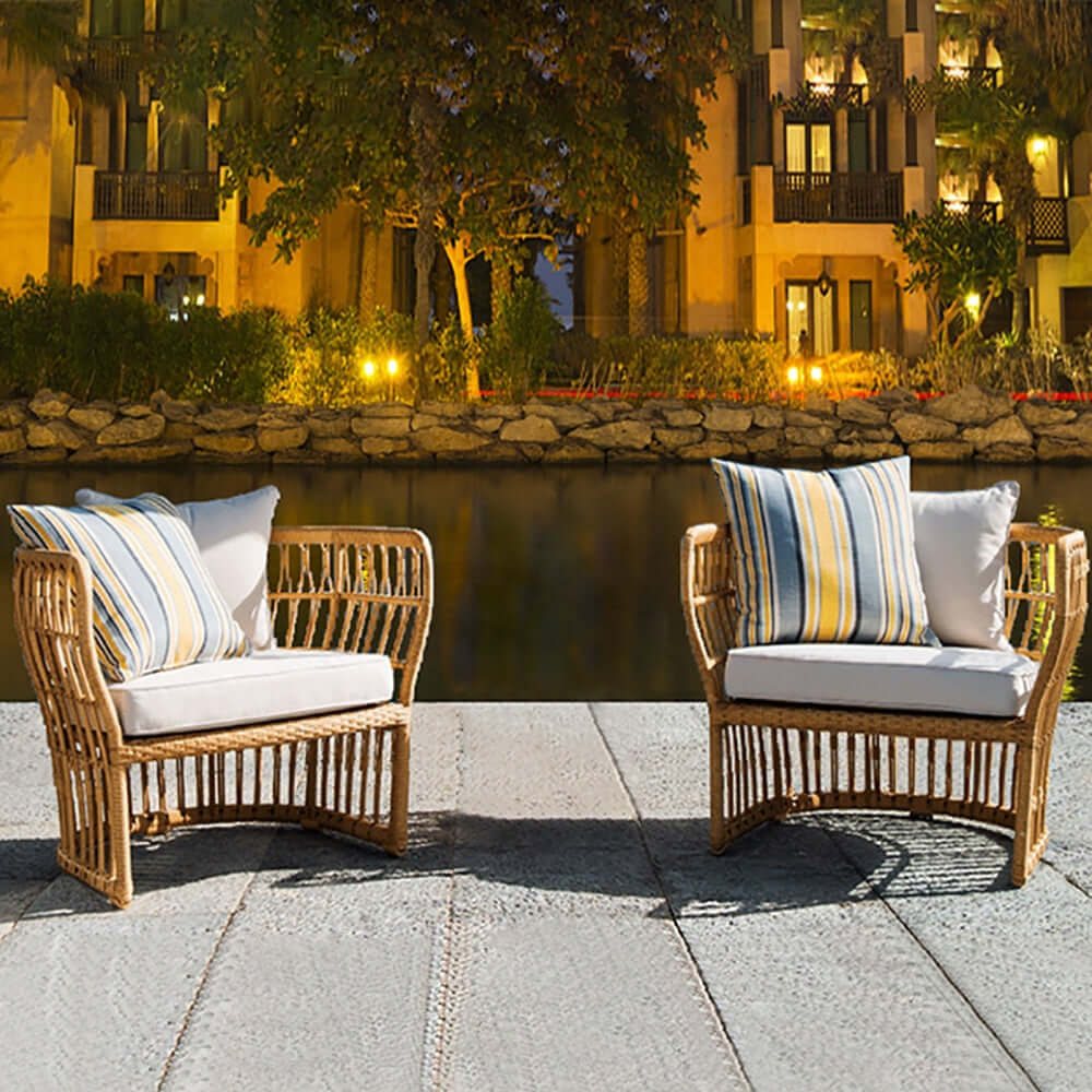 Natural Rattan Lounge Chair with Cushion - Tropical Style Wicker Patio Furniture for Outdoor, Poolside, Beach & Garden Relaxation
