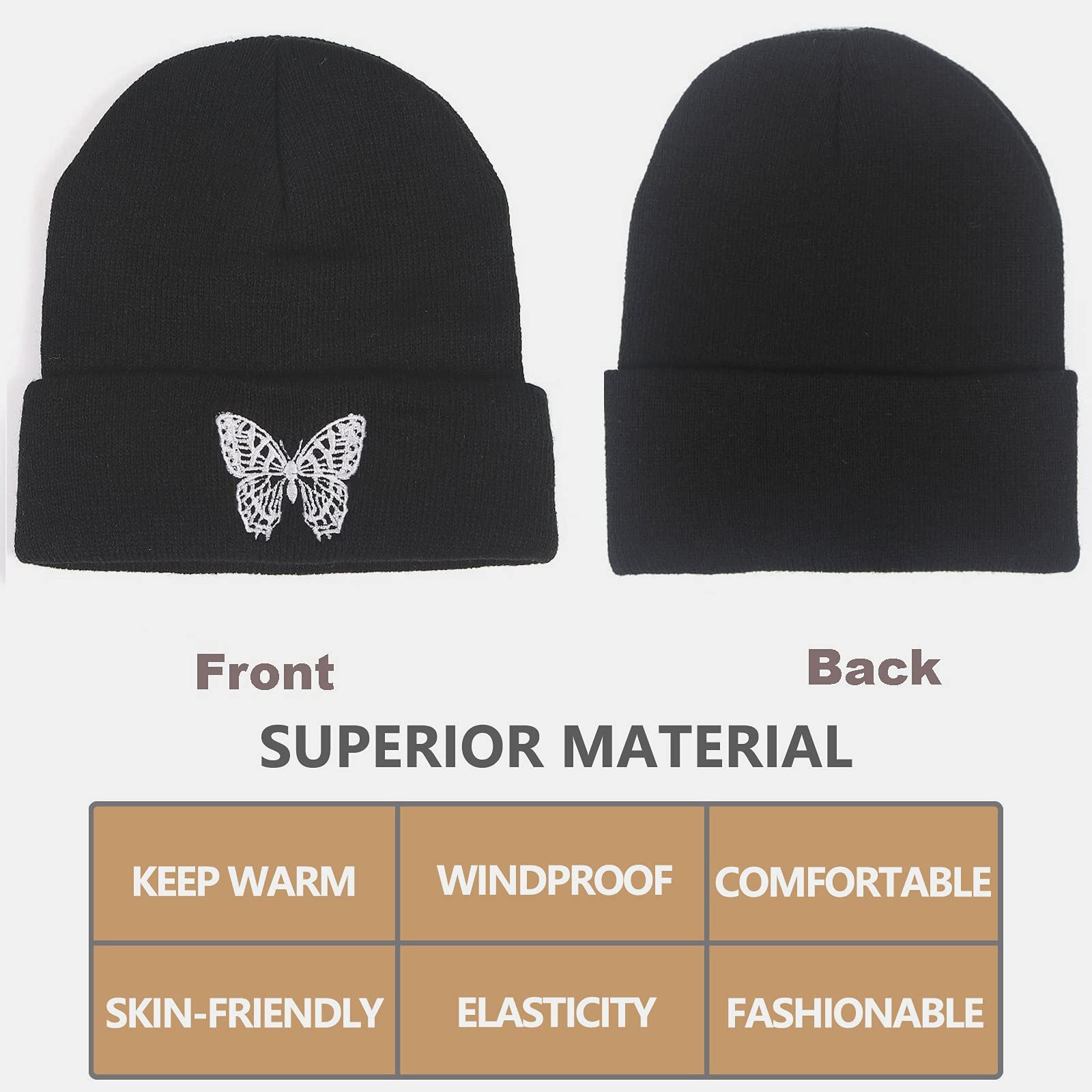 AJG Beanie Hats for Men & Women - Unisex Smile Face Embroidered Acrylic Soft Warm Winter Cuffed Knit Hat - Perfect for Skiing, Snowboarding & Outdoor Activities