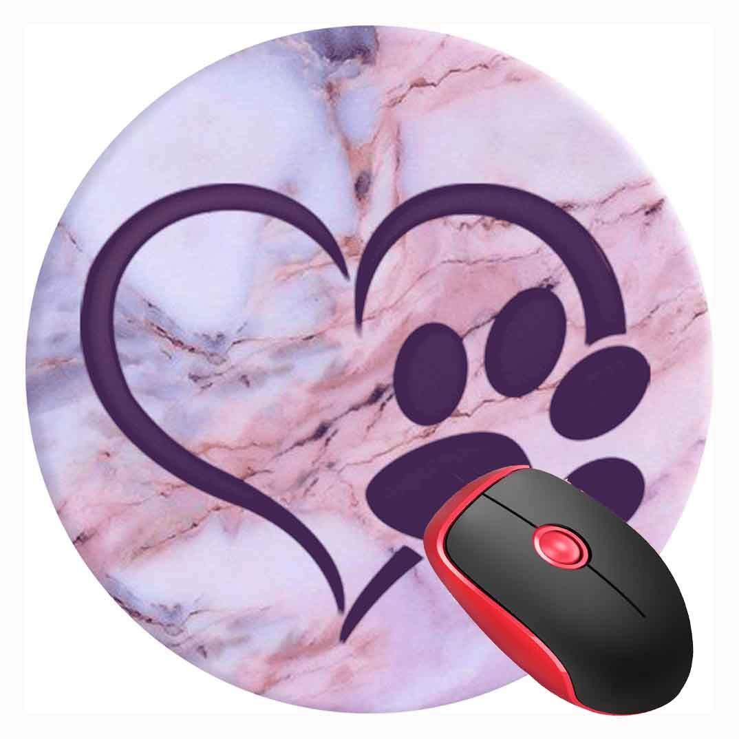 Cute Purple Dog Cat Paw Heart Pink Round Mouse Pad - Non-Slip Rubber Base Gaming Mouse Mat for Laptop & Computer - Perfect for Office, Home & Gaming Setup
